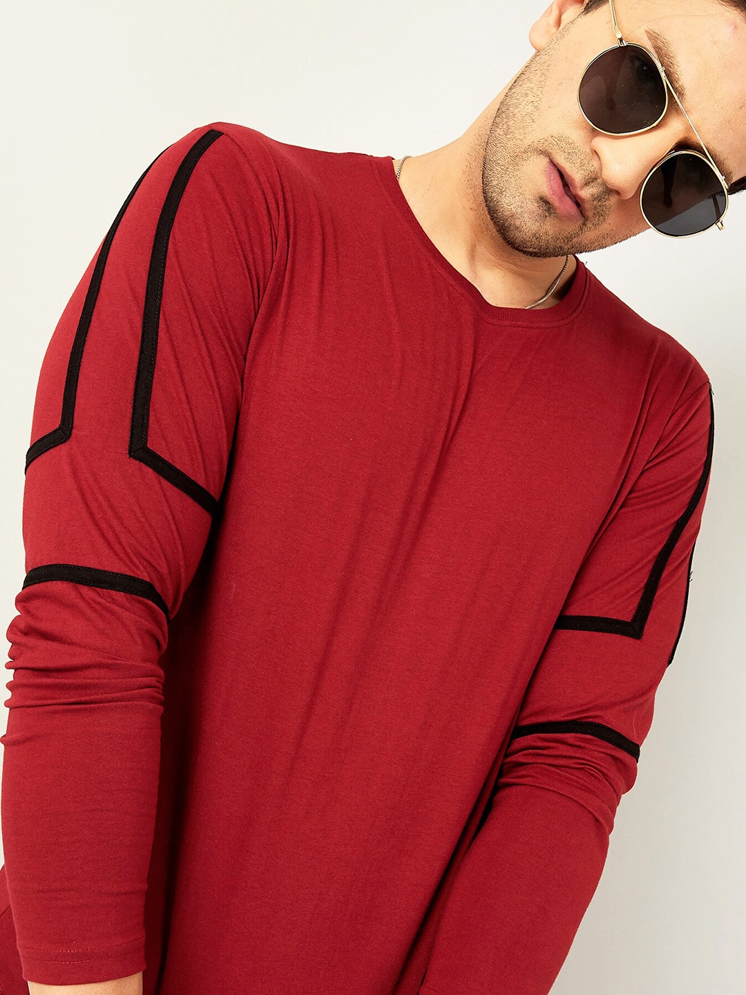 

GESPO Men Maroon & Black Striped Round Neck Full Sleeve Cotton T-shirt