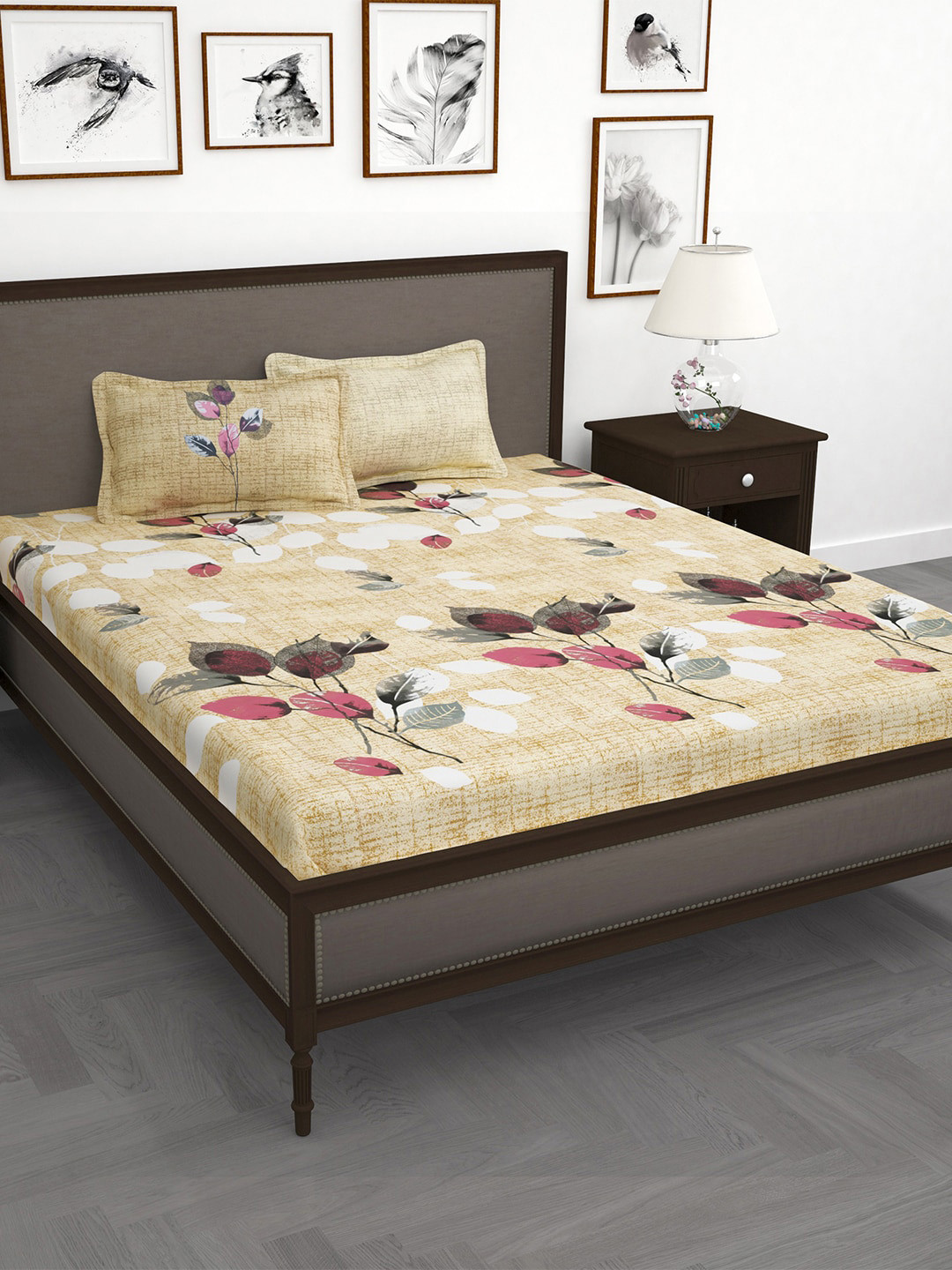 

Story@home Beige & Pink Floral 210 TC King Bedsheet with 2 Pillow Covers