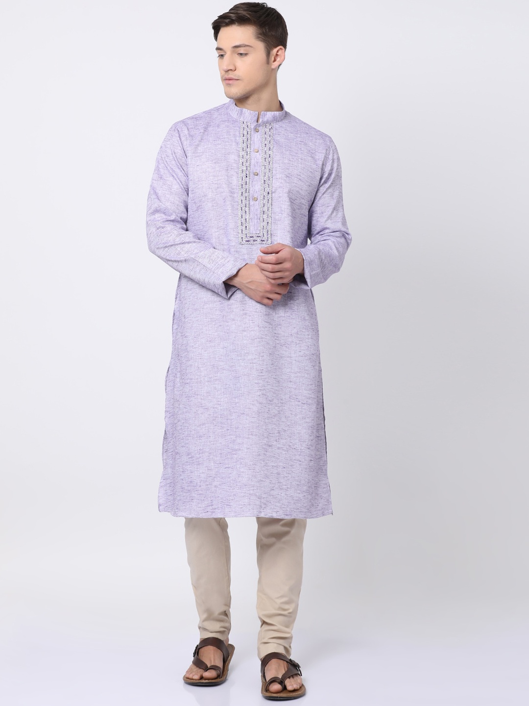 

TABARD Men Purple Solid Mandarin Collar Kurta