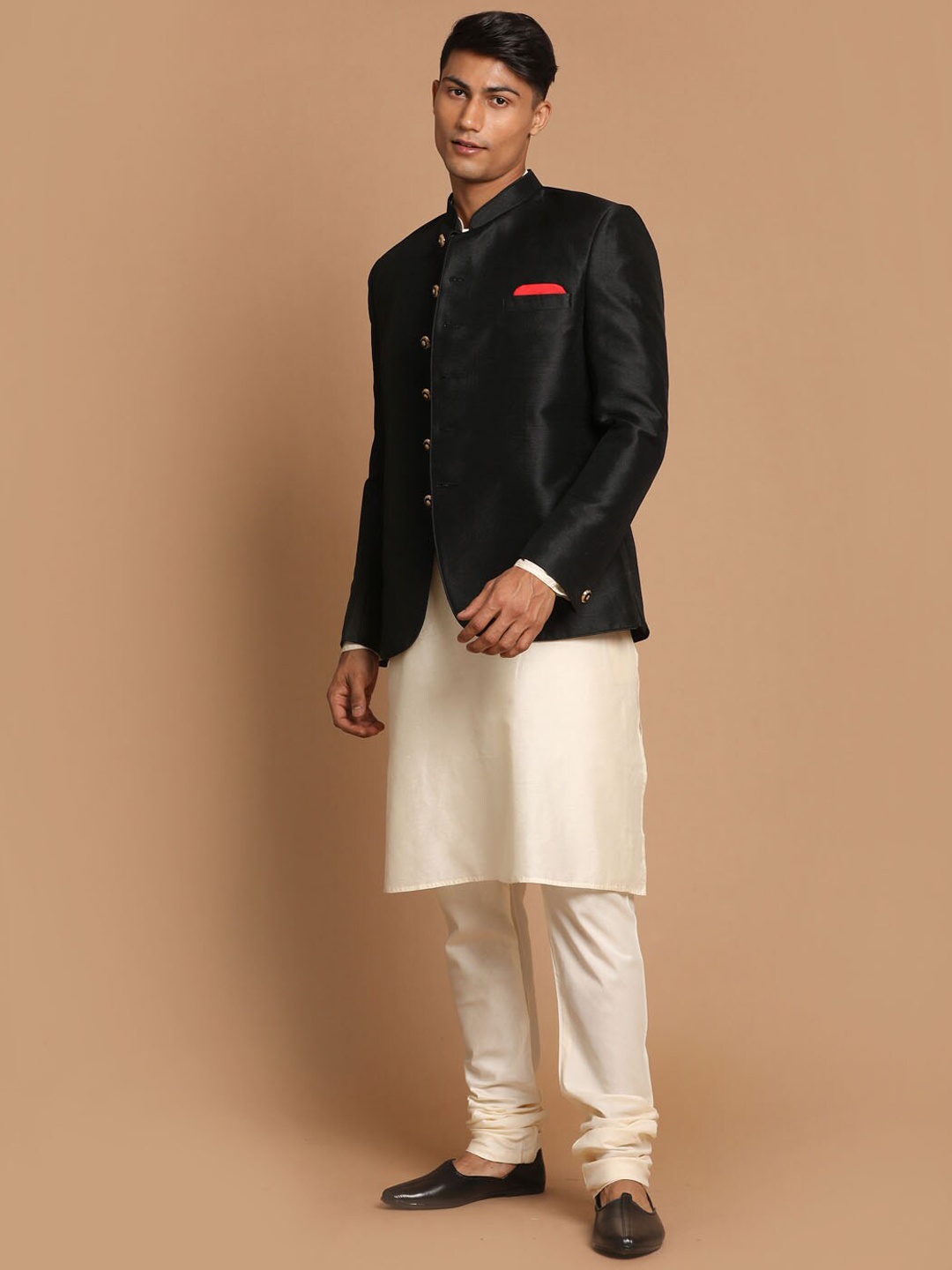 

VASTRAMAY Men Kurta Churidar With Nehru Jacket, Cream