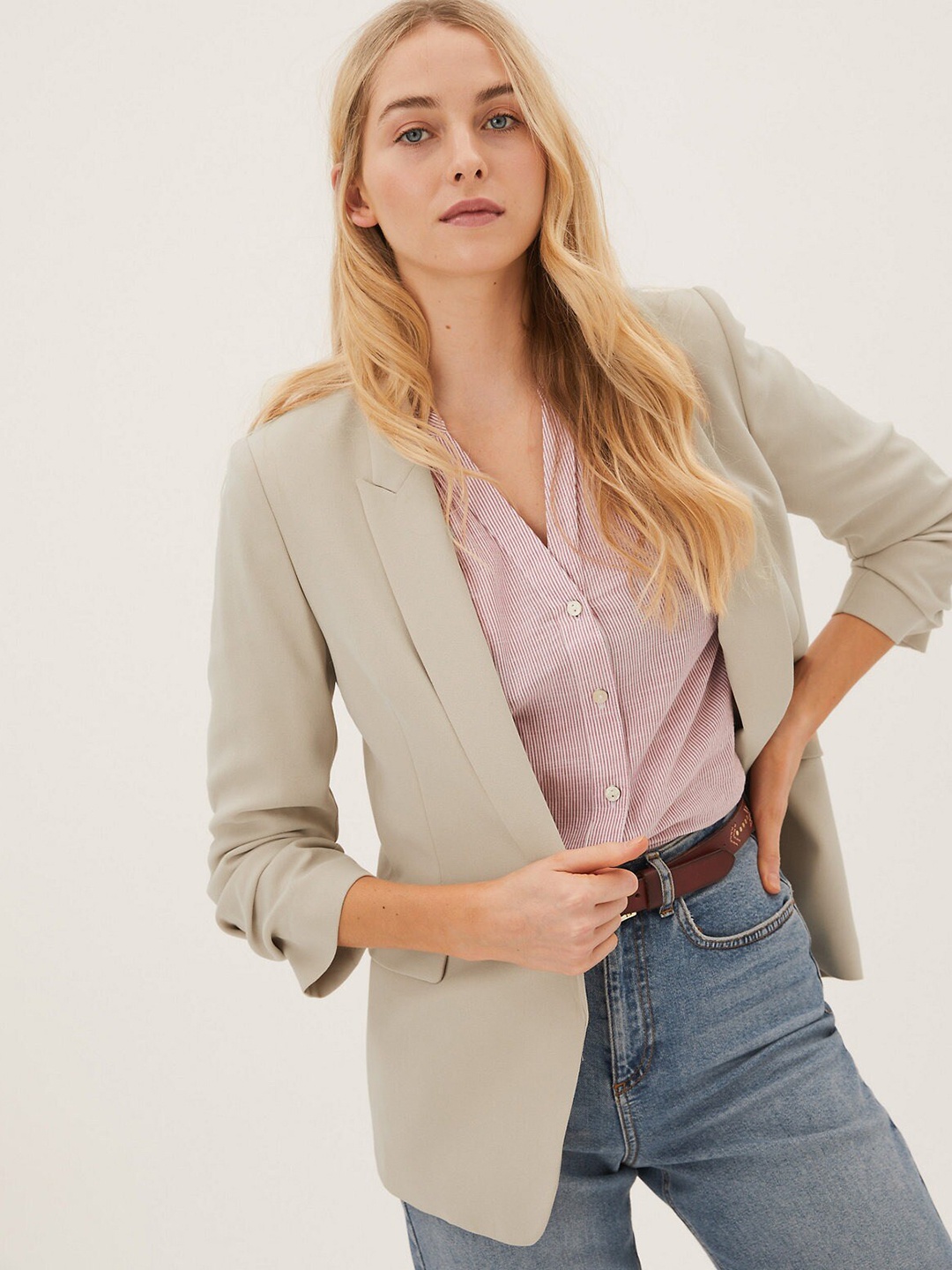 

Marks & Spencer Women Beige Single Breasted Blazer