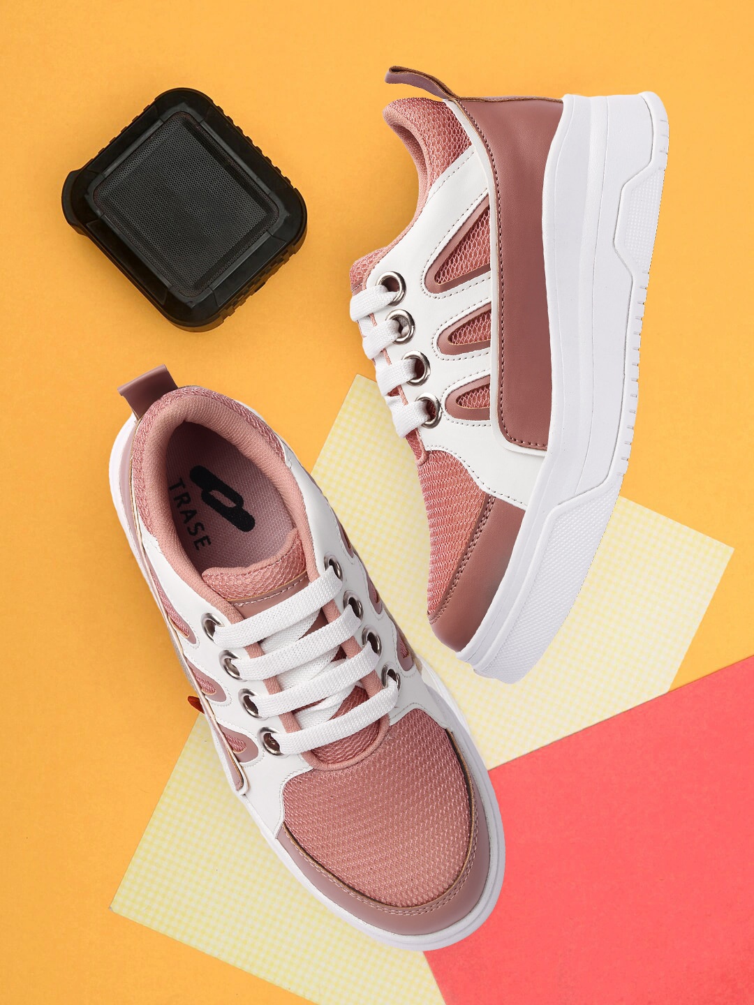 

TRASE Women Pink Colourblocked Lace-Up Sneakers