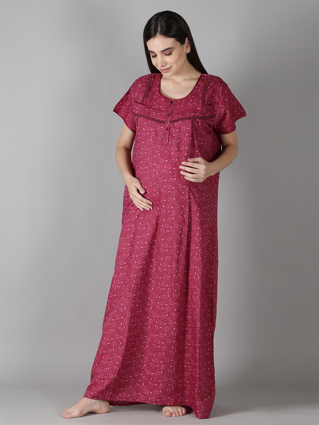 

NIGHTSPREE Pink Printed Maxi Maternity Nightdress