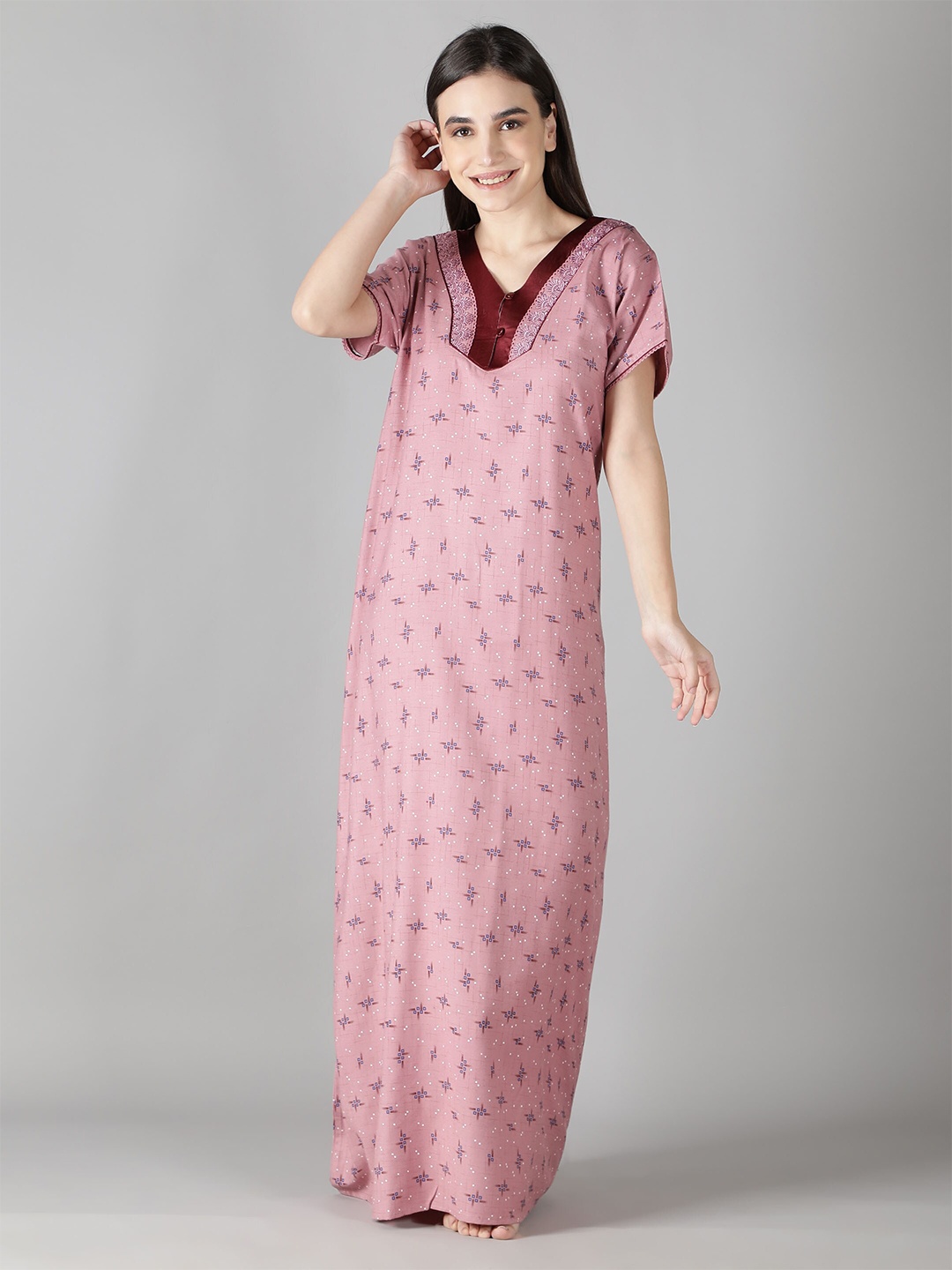 

NIGHTSPREE Printed Maxi Nightdress, Pink