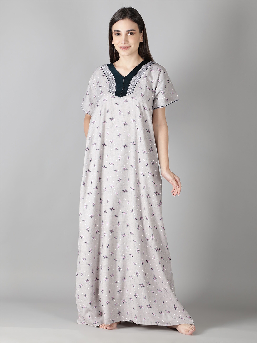 

NIGHTSPREE Printed Maxi Nightdress, Grey