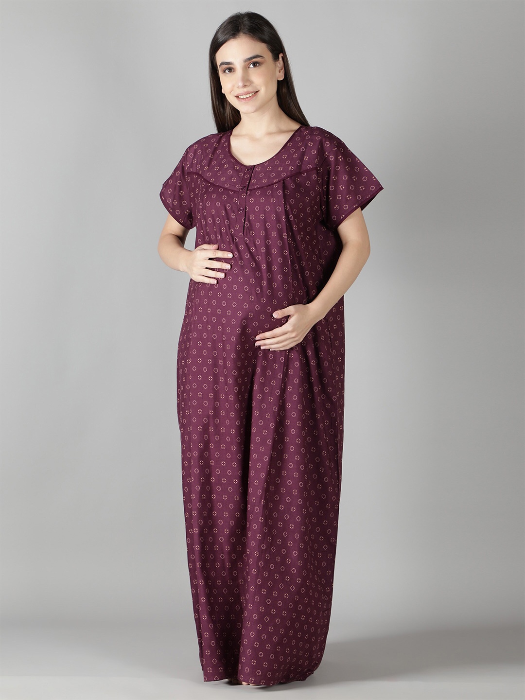 

NIGHTSPREE Maternity Printed Maxi Nightdress, Purple