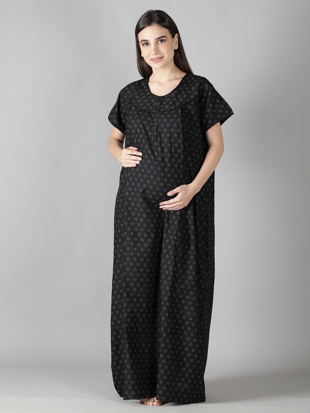 

NIGHTSPREE Printed Maternity Maxi Nightdress, Black