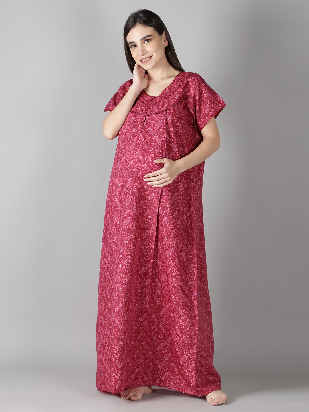 

NIGHTSPREE Maternity Printed Maxi Nightdress, Maroon
