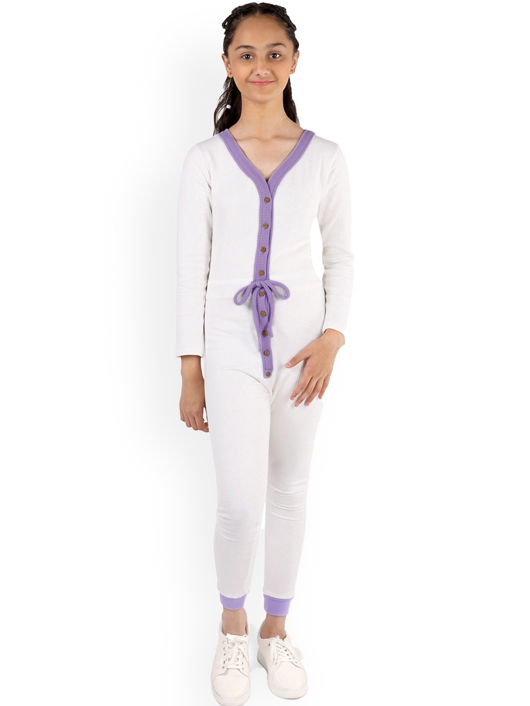 

DChica Girls Lavender & White Solid Thermal Suit