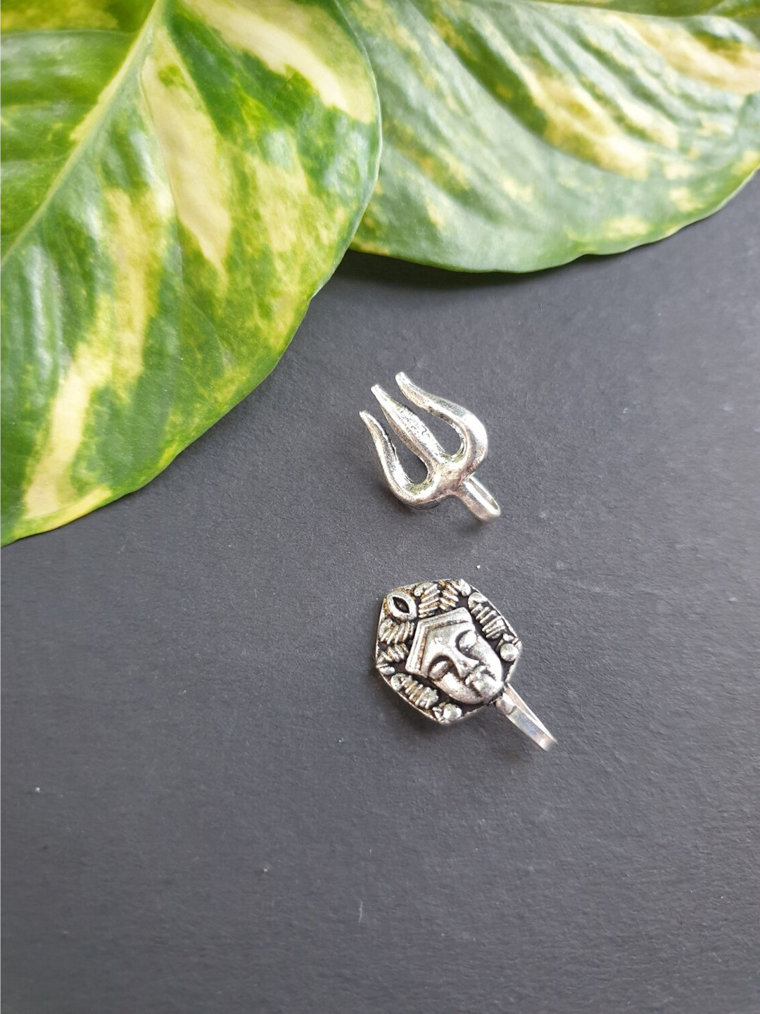 

FIROZA Women Set Of 2 Silver-Plated Shiv Shakti Oxidized Nose pin