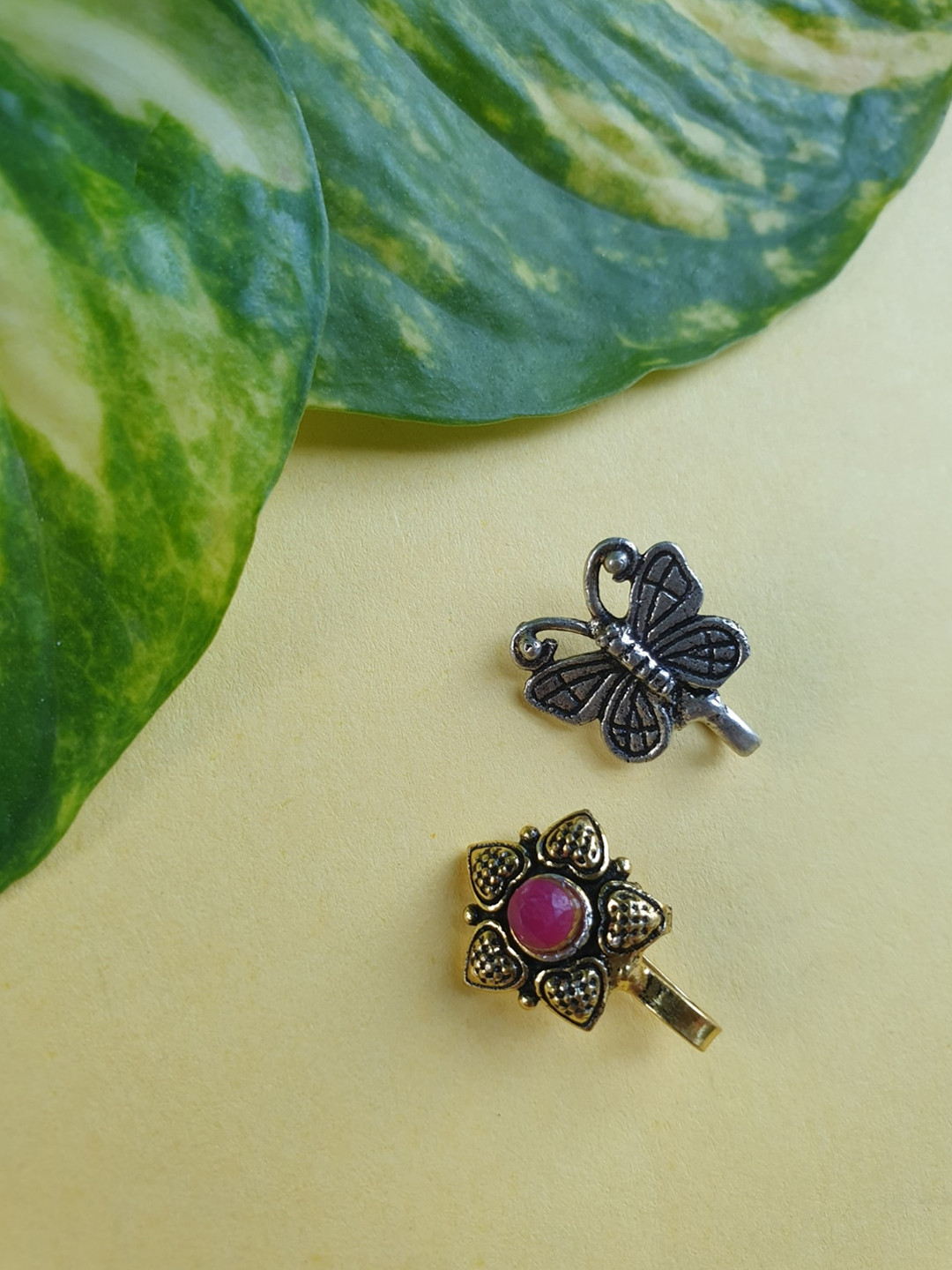 

FIROZA Woman Set Of 2 Dual-toned Pink Stone Studded Nosepins, Silver