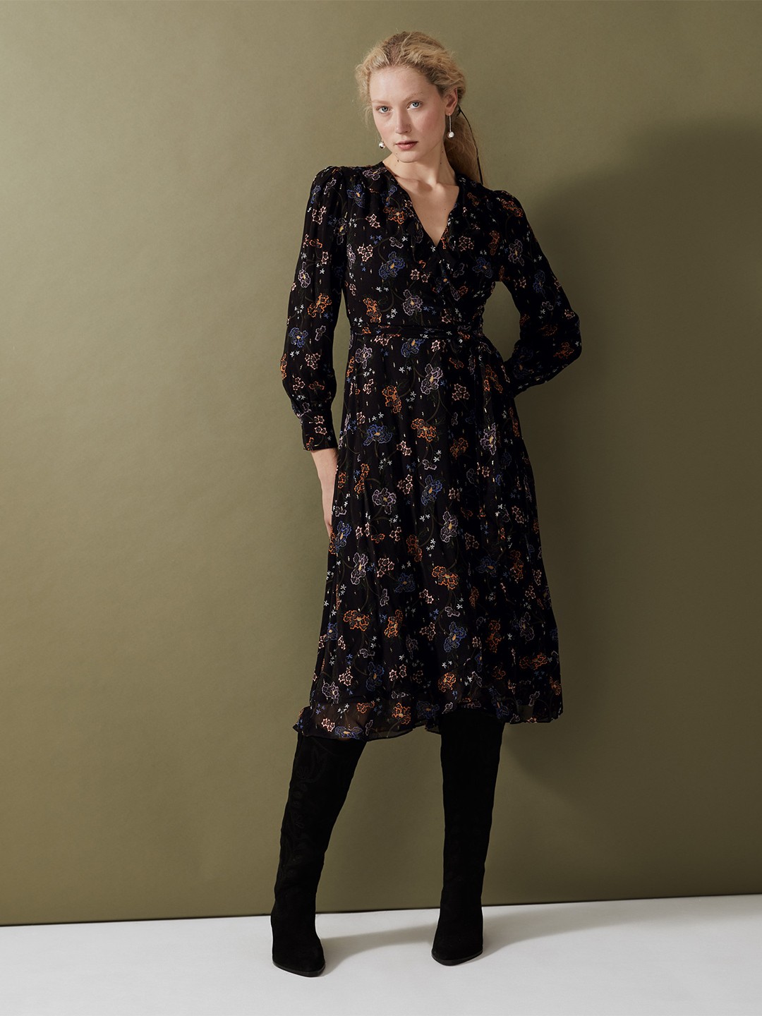 

Marks & Spencer Black & Blue Floral Printed Dress