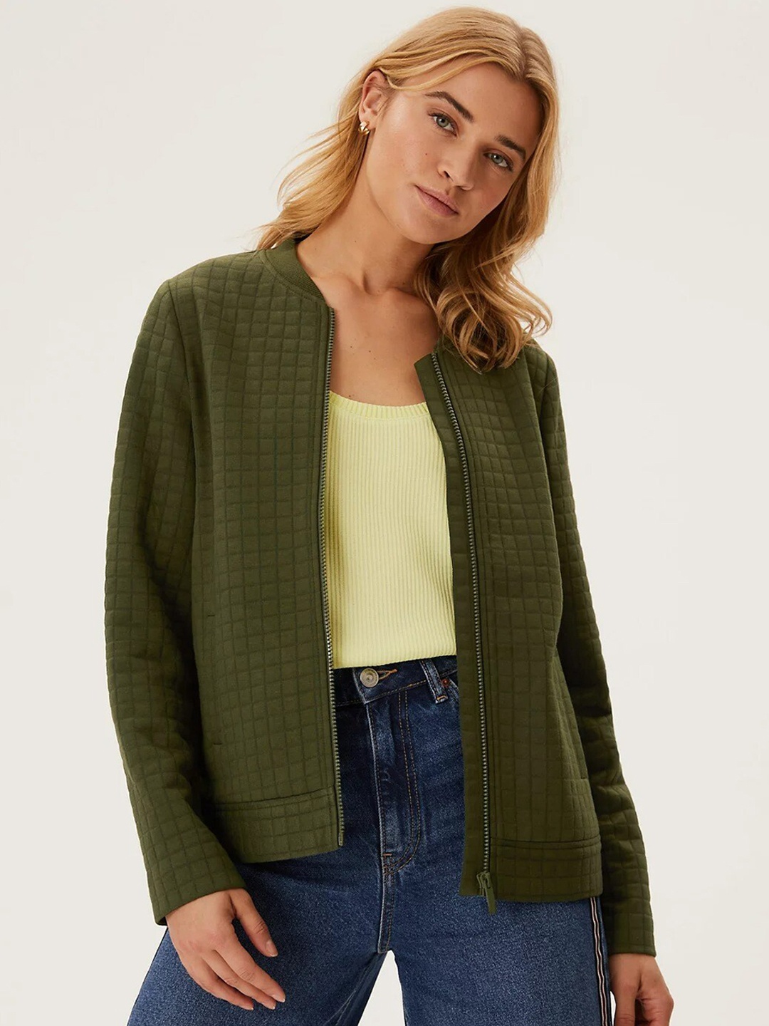 

Marks & Spencer Women Khaki Checked Sweatshirt