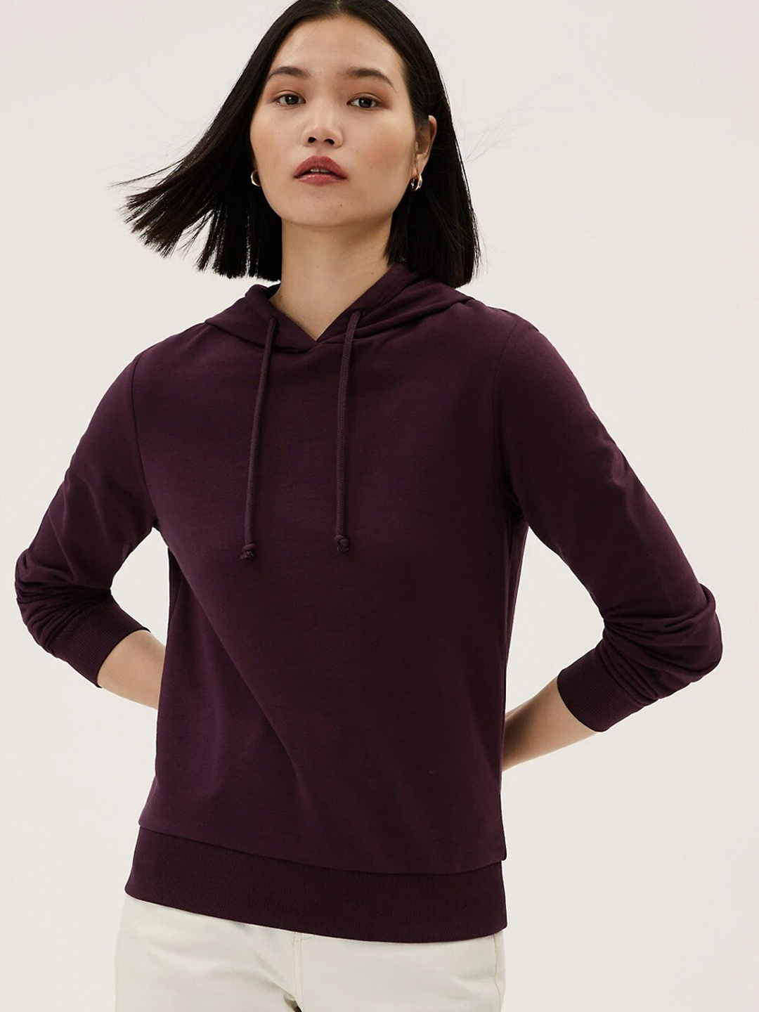 

Marks & Spencer Women Burgundy Hooded Sweatshirt
