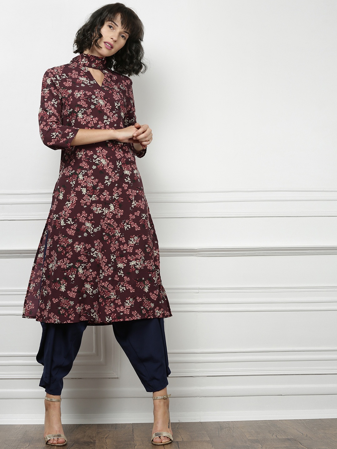 

all about you Women Burgundy Floral Printed A-Line Kurta