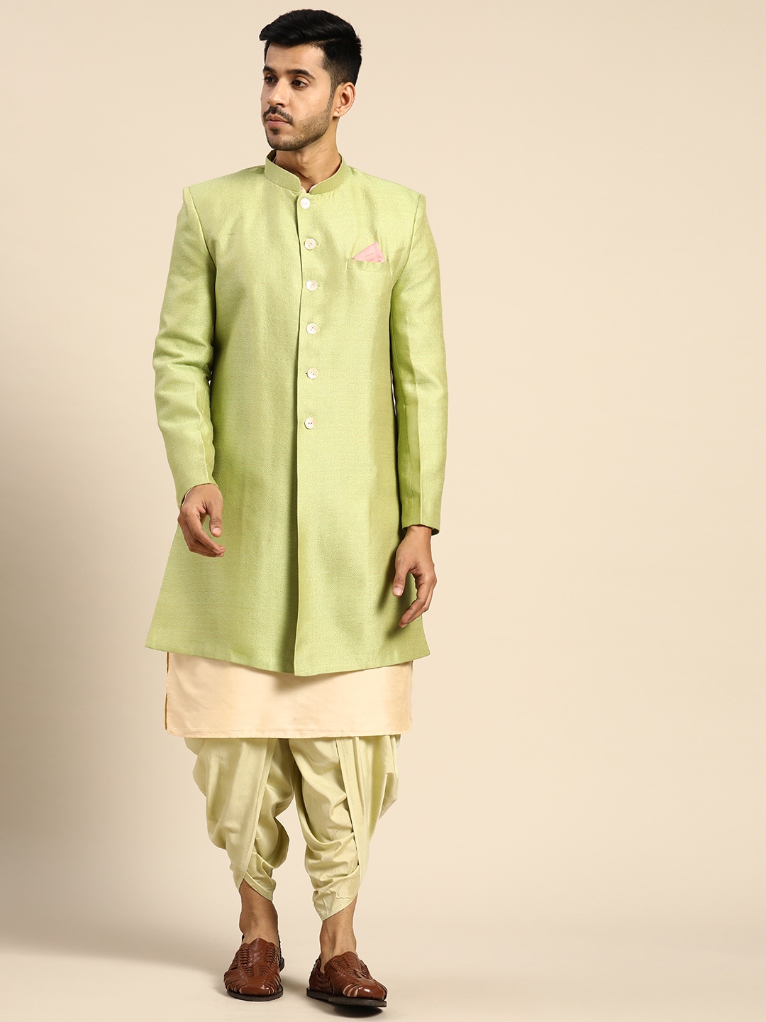 

KISAH Men Kurta Indowestern Sherwani Dhoti Pants Set, Green