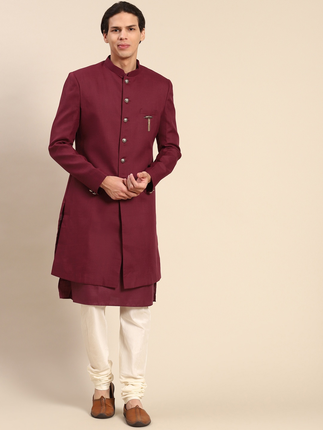 

KISAH Men Solid Kurta Indowestern Sherwani Set, Maroon