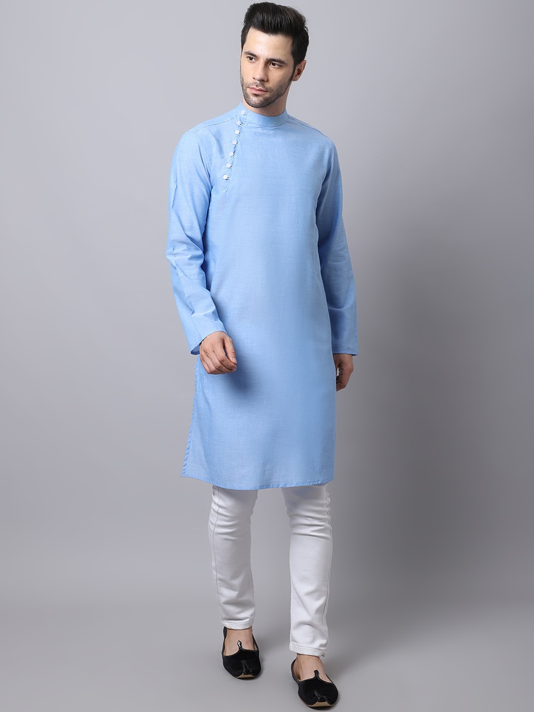 

even Men Blue Angrakha Pure Cotton Kurta