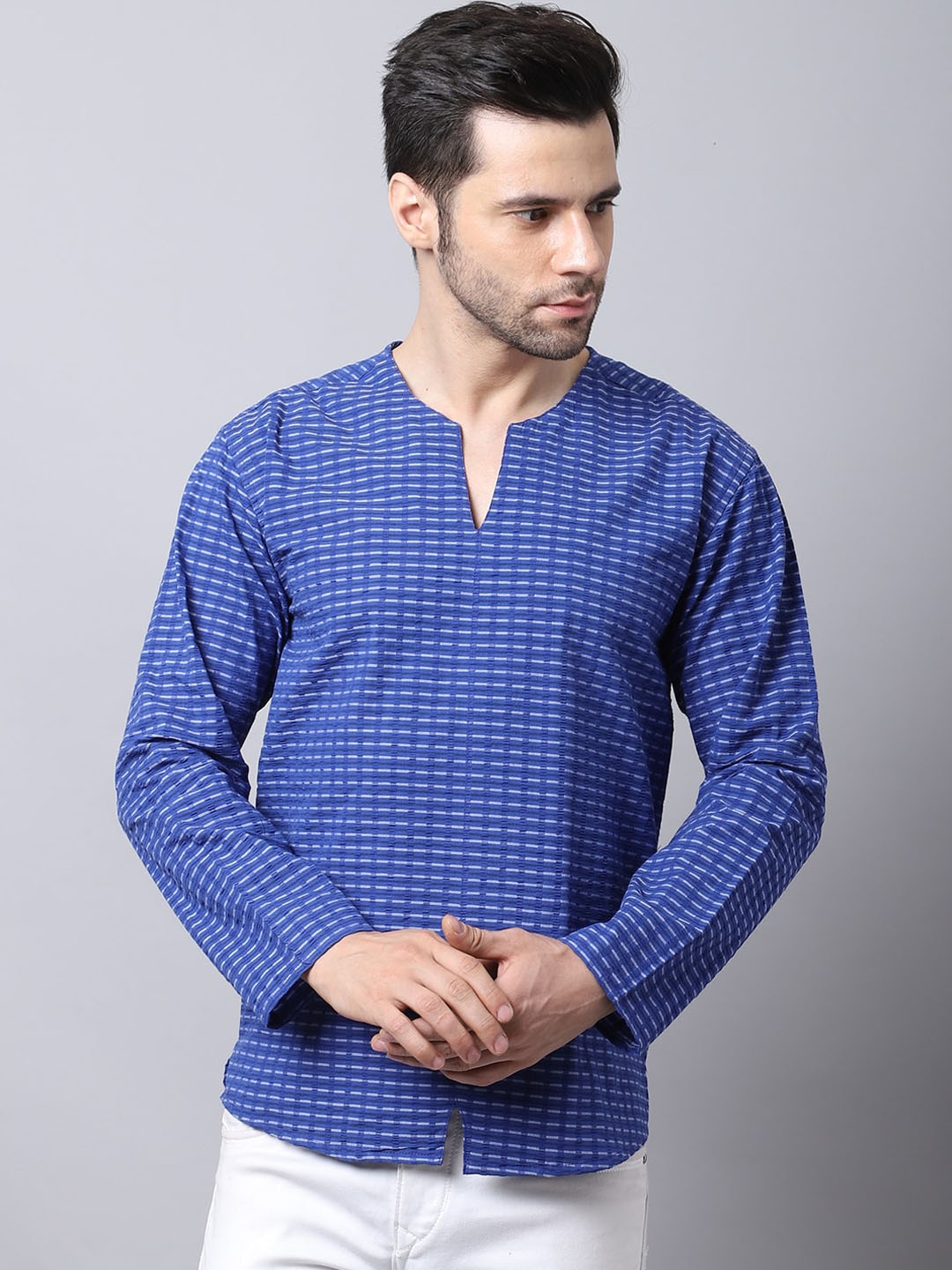 

even Men Blue & White Checked Cotton Kurta