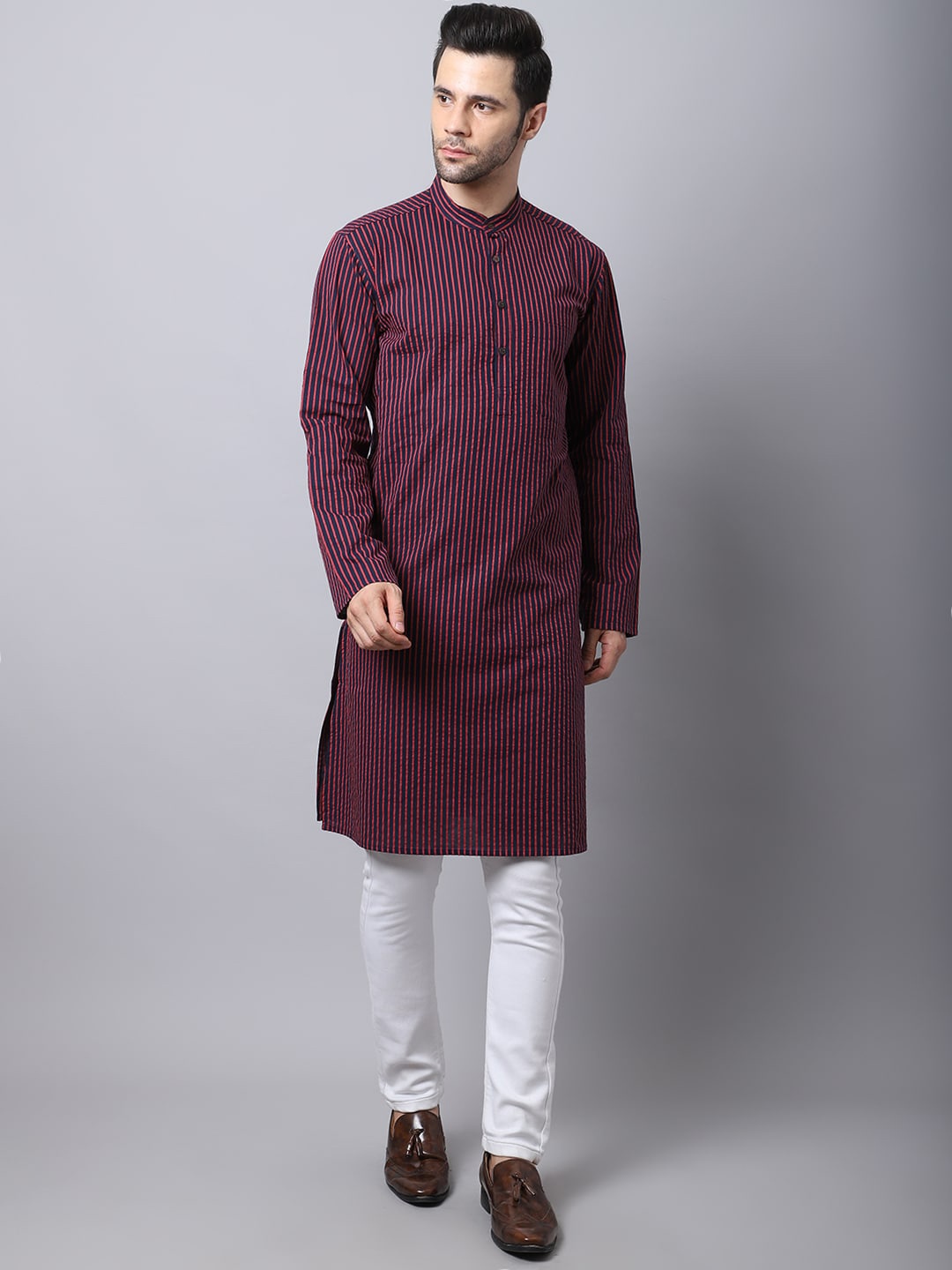 

Even Men Black & Red Striped Kurta