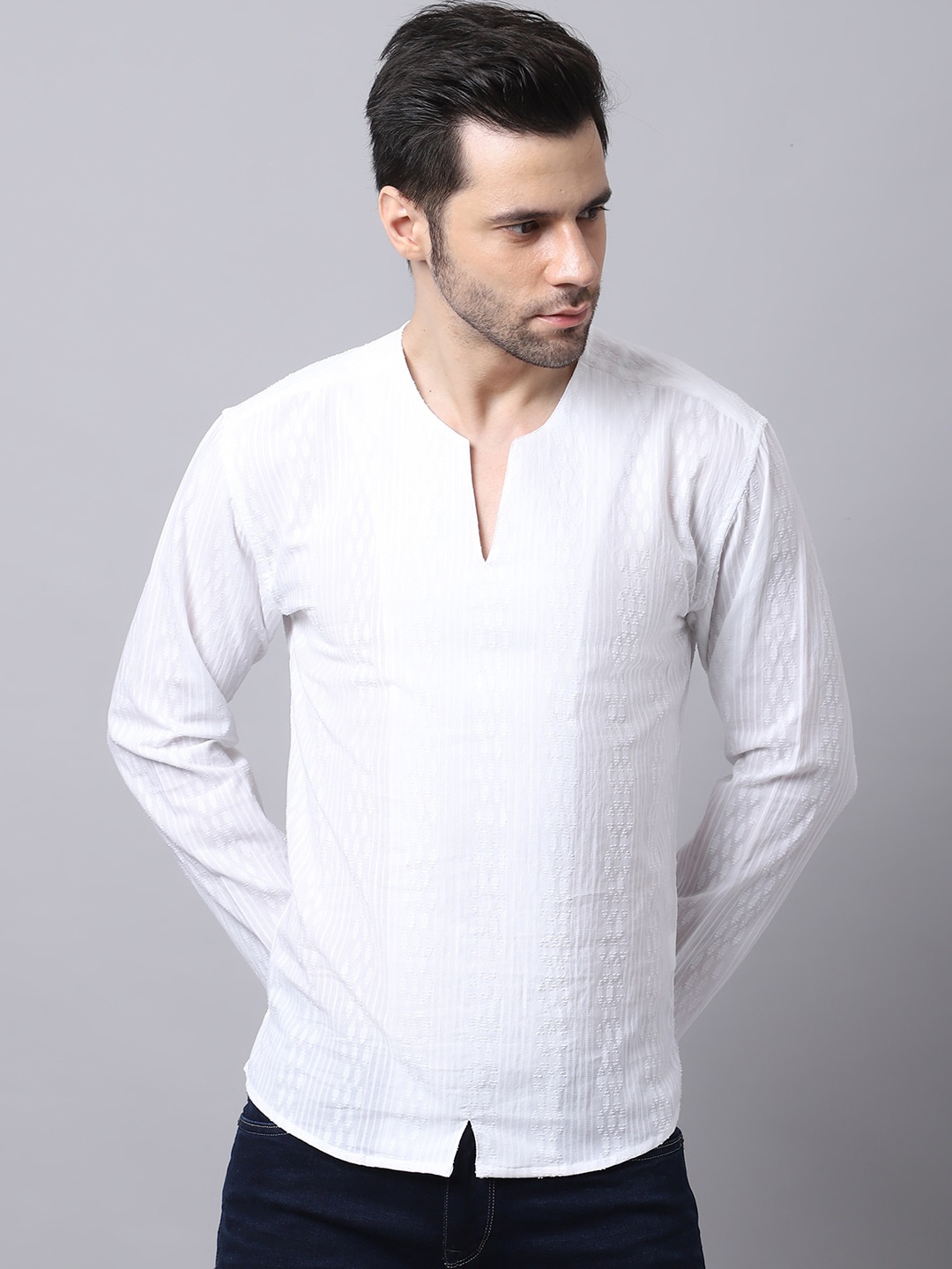

even Men White Embroided Kurta