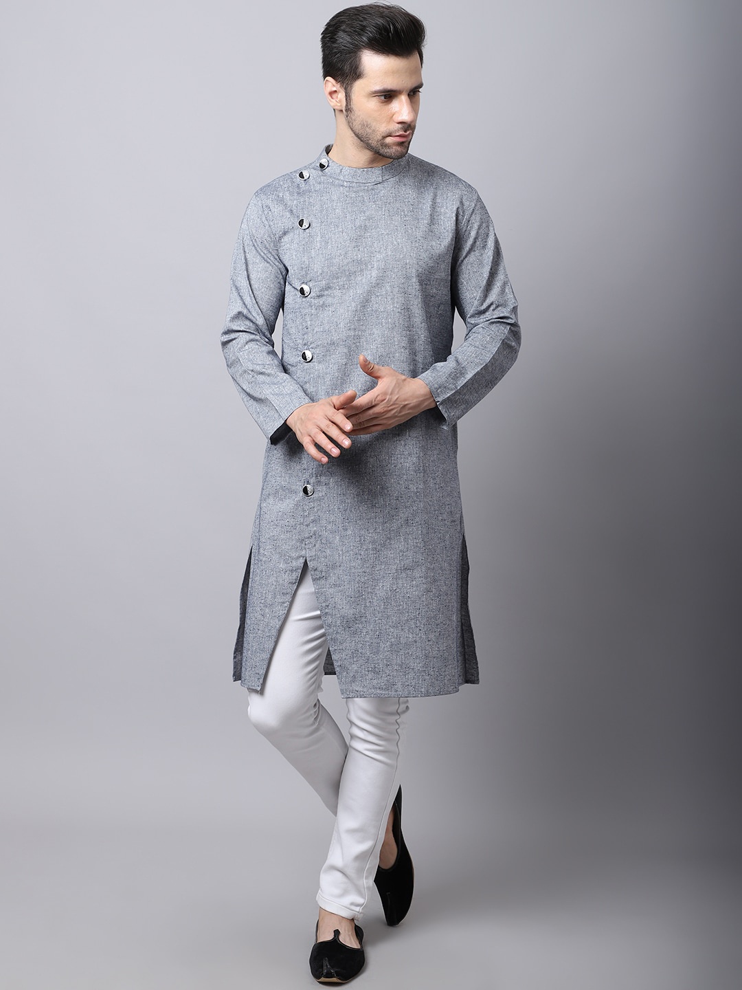 

even Men Grey Asymetrical Kurta