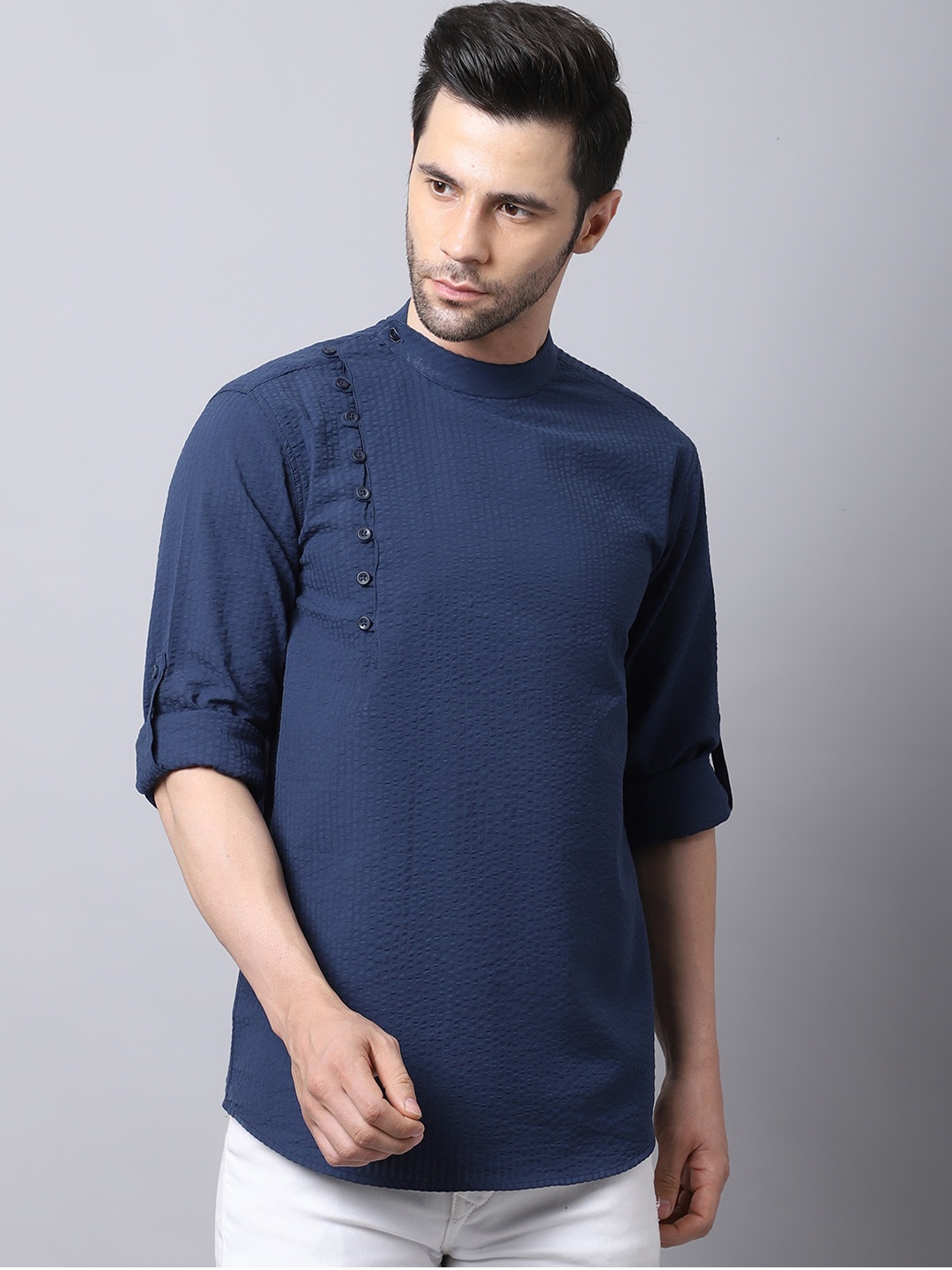 

even Men Navy Blue Striped Pure Cotton Kurta
