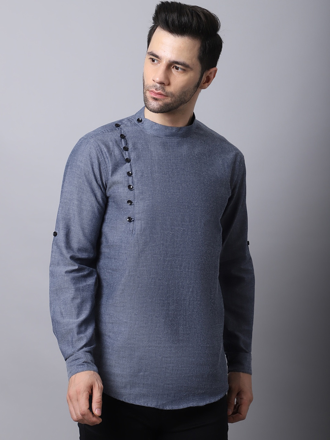 

even Men Solid Grey Cotton Kurta