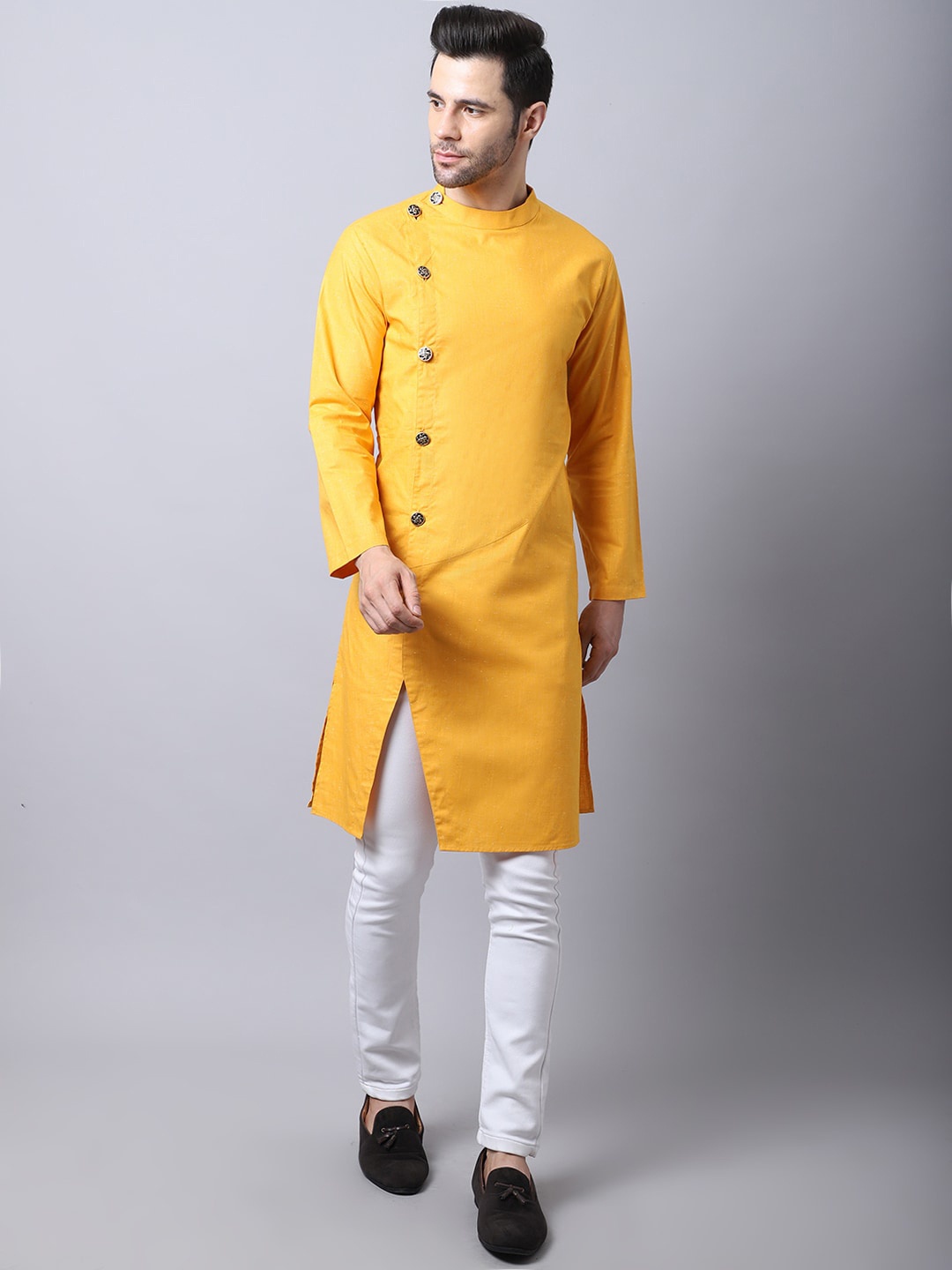 

even Men Yellow Pure Cotton Kurta