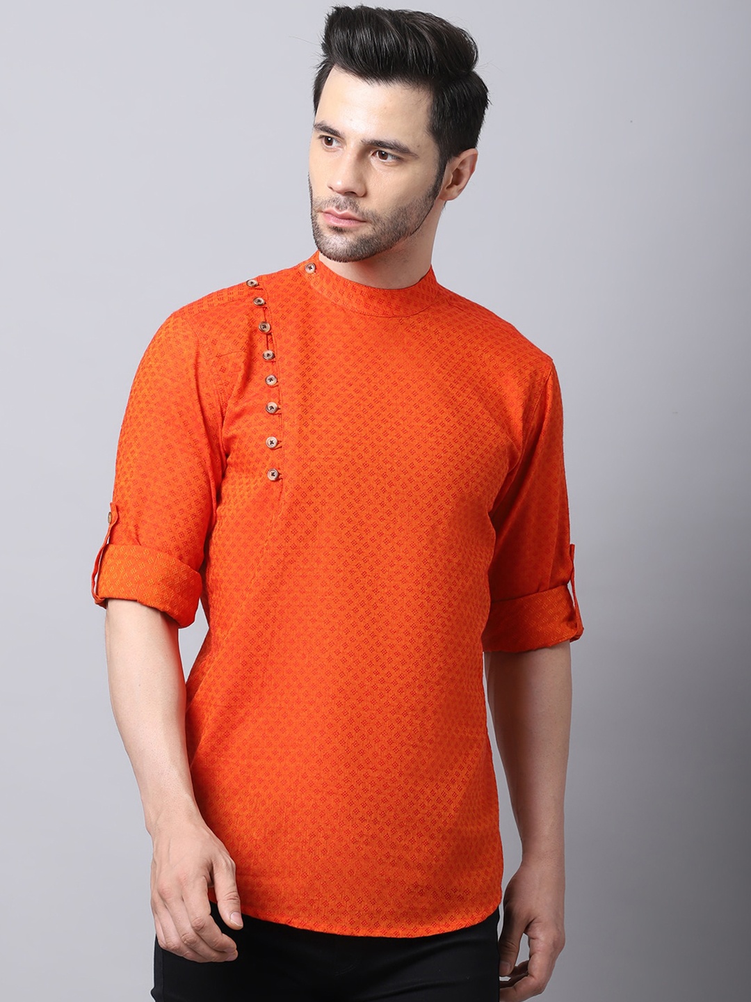 

even Men Orange Geometric Pure Cotton Kurta