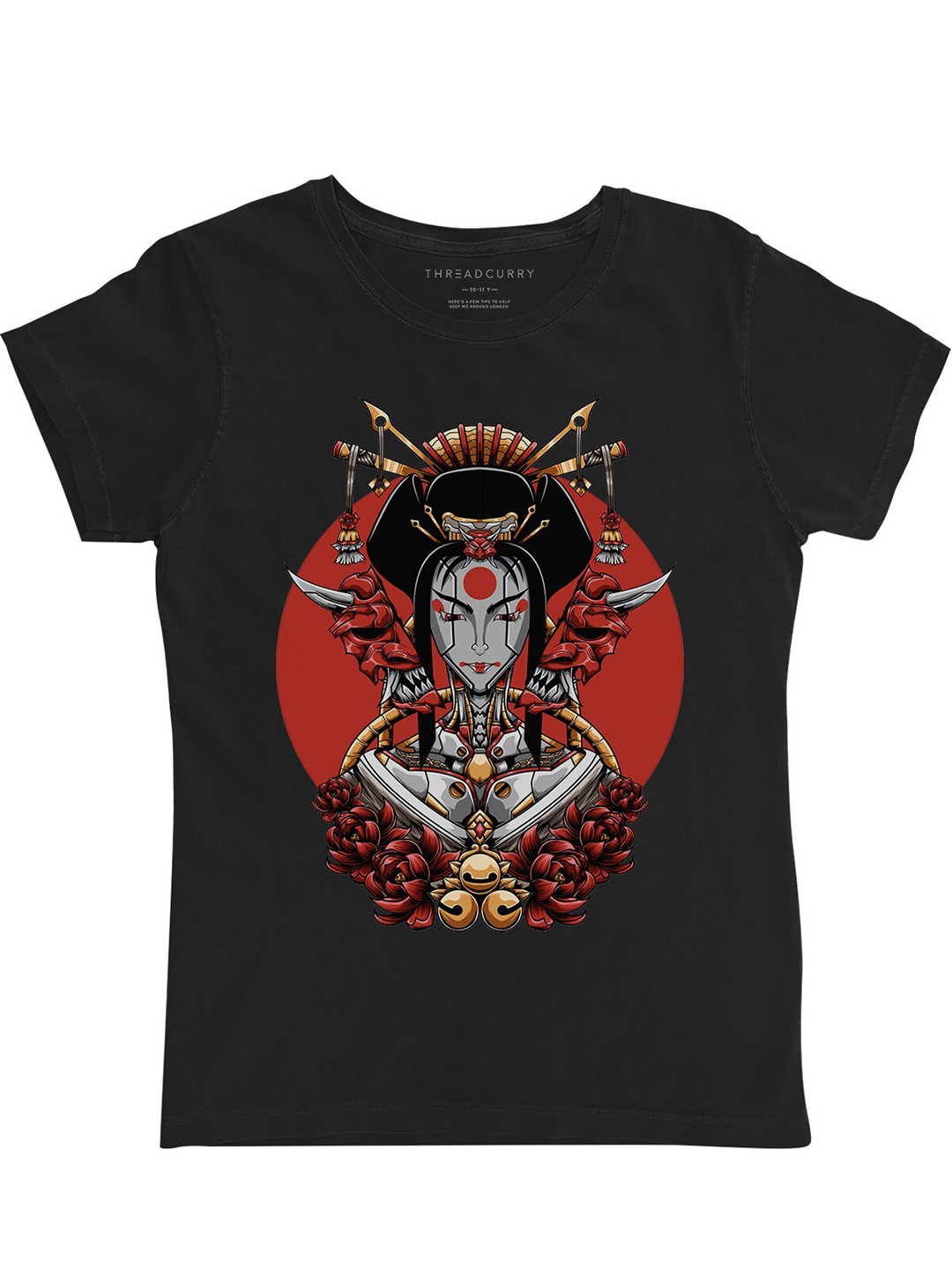 

THREADCURRY Girls Black & Red Printed Cotton T-shirt