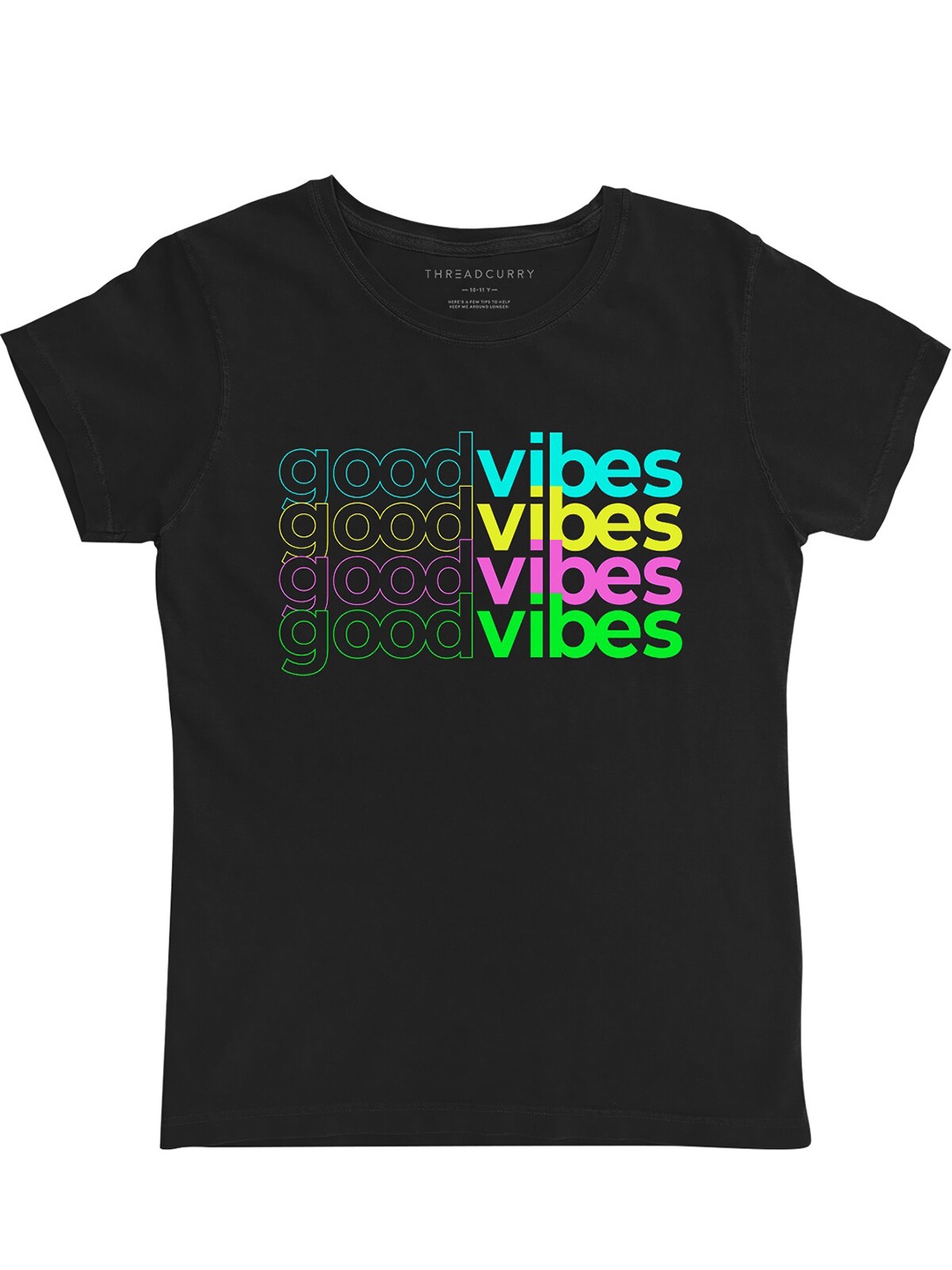 

THREADCURRY Girls Black Typography Printed Cotton T-shirt