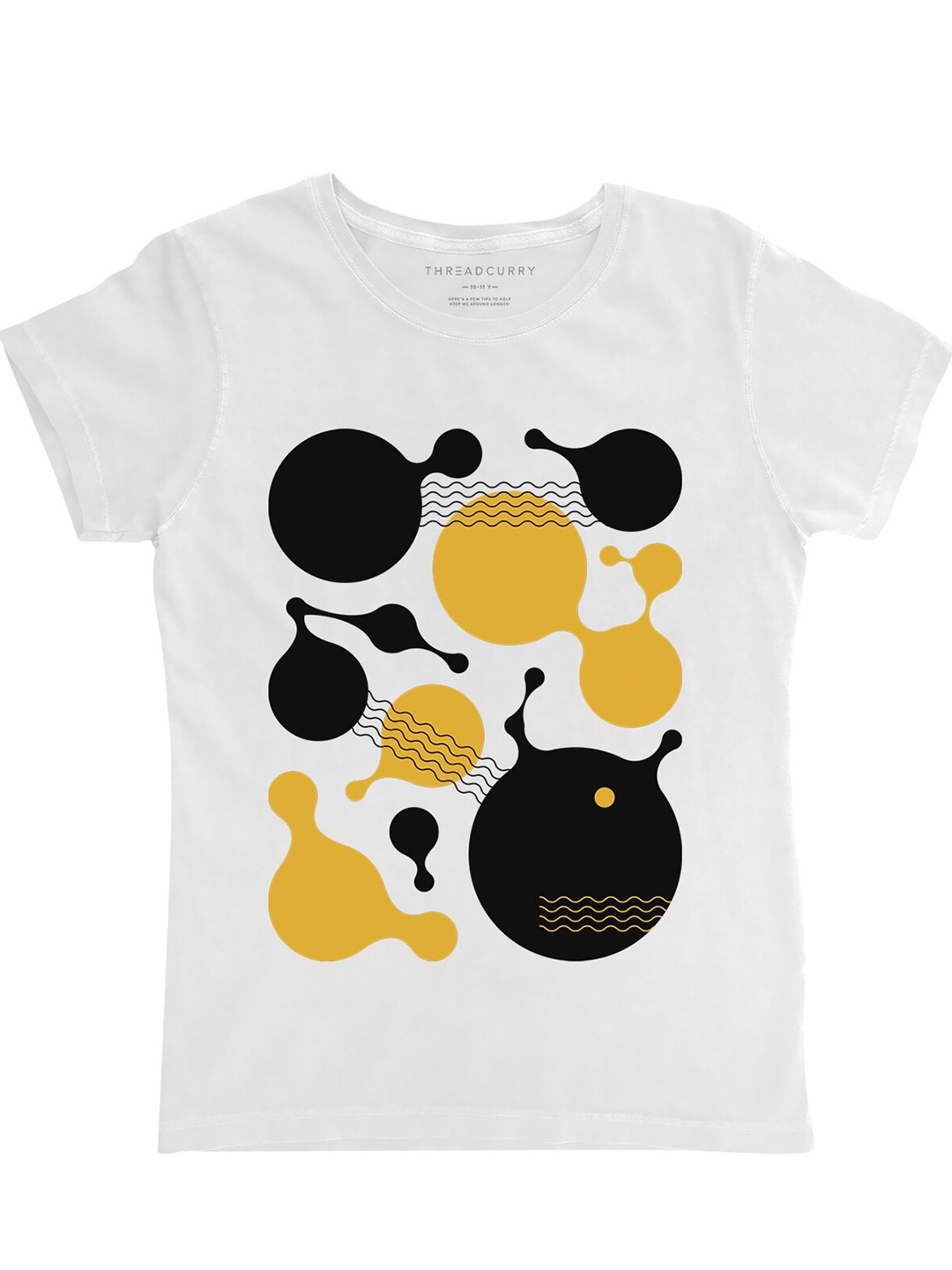 

THREADCURRY Girls White & Black Printed Cotton T-shirt