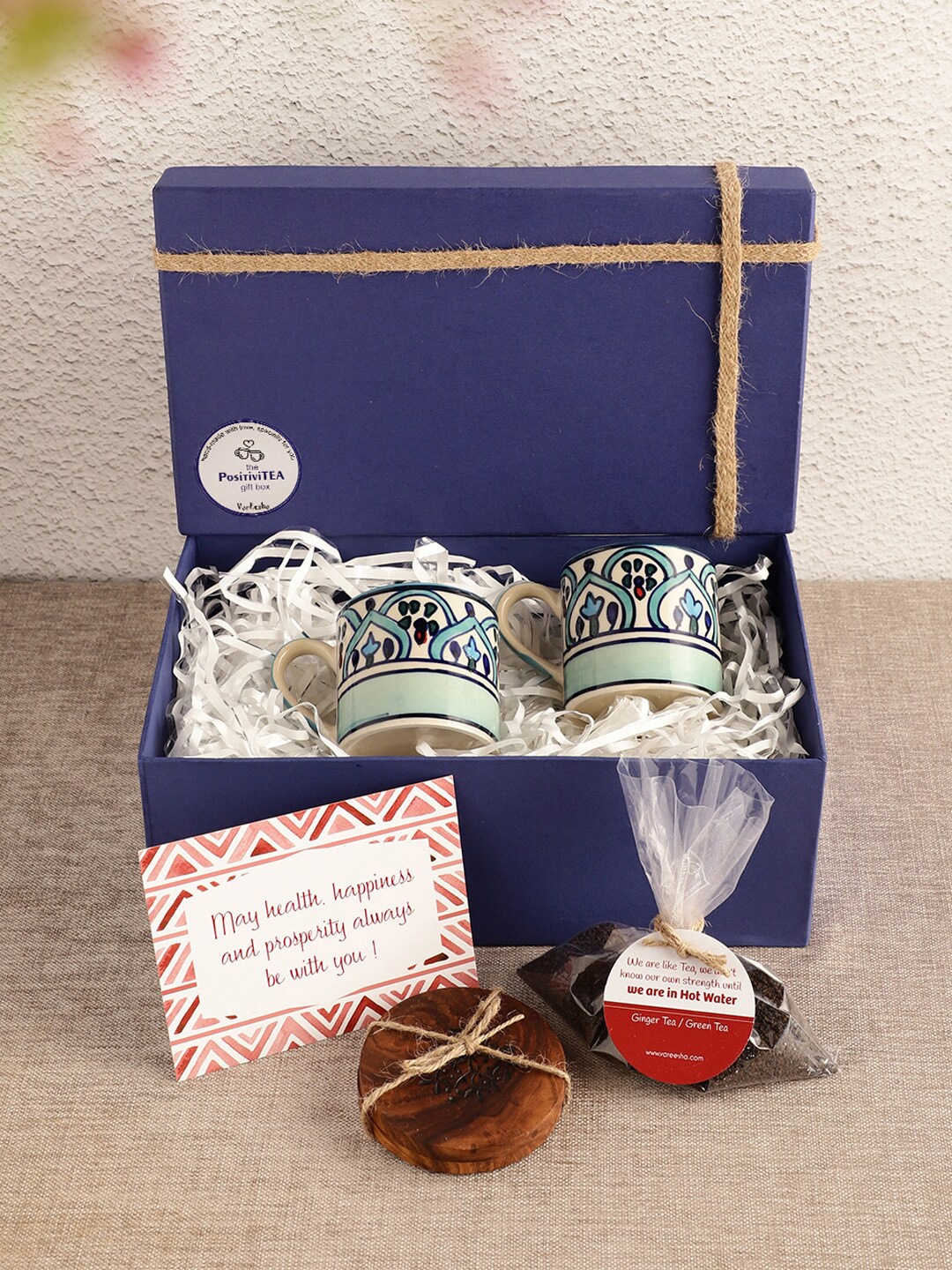 

VarEesha Printed Tea Cups Box Gift Set, Blue
