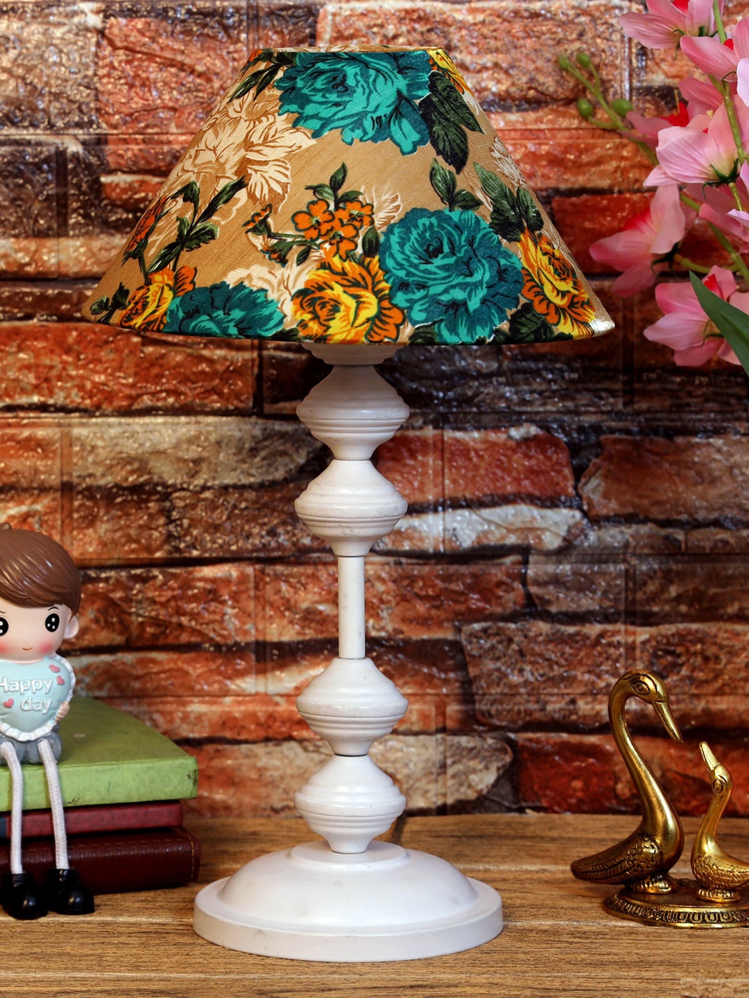 

foziq White & Blue Printed Table Lamp