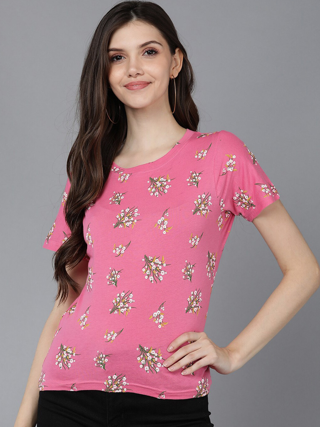 

Mast & Harbour Women Pink Floral Printed Cotton T-shirt