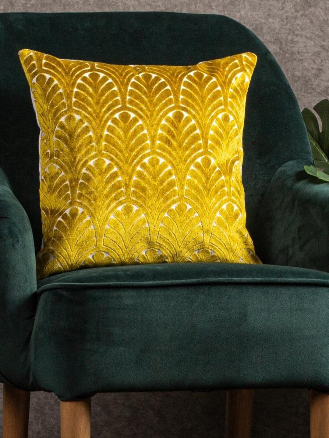 

Just Home Ethnic Motifs Velvet Square Cushion Covers, Olive