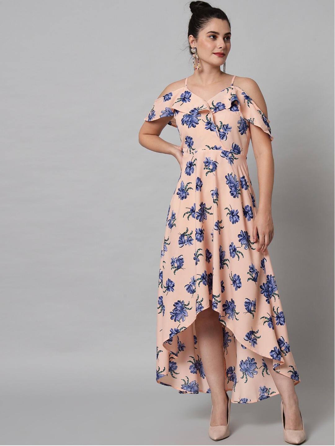 

emeros Peach-Coloured Floral Crepe Maxi Dress