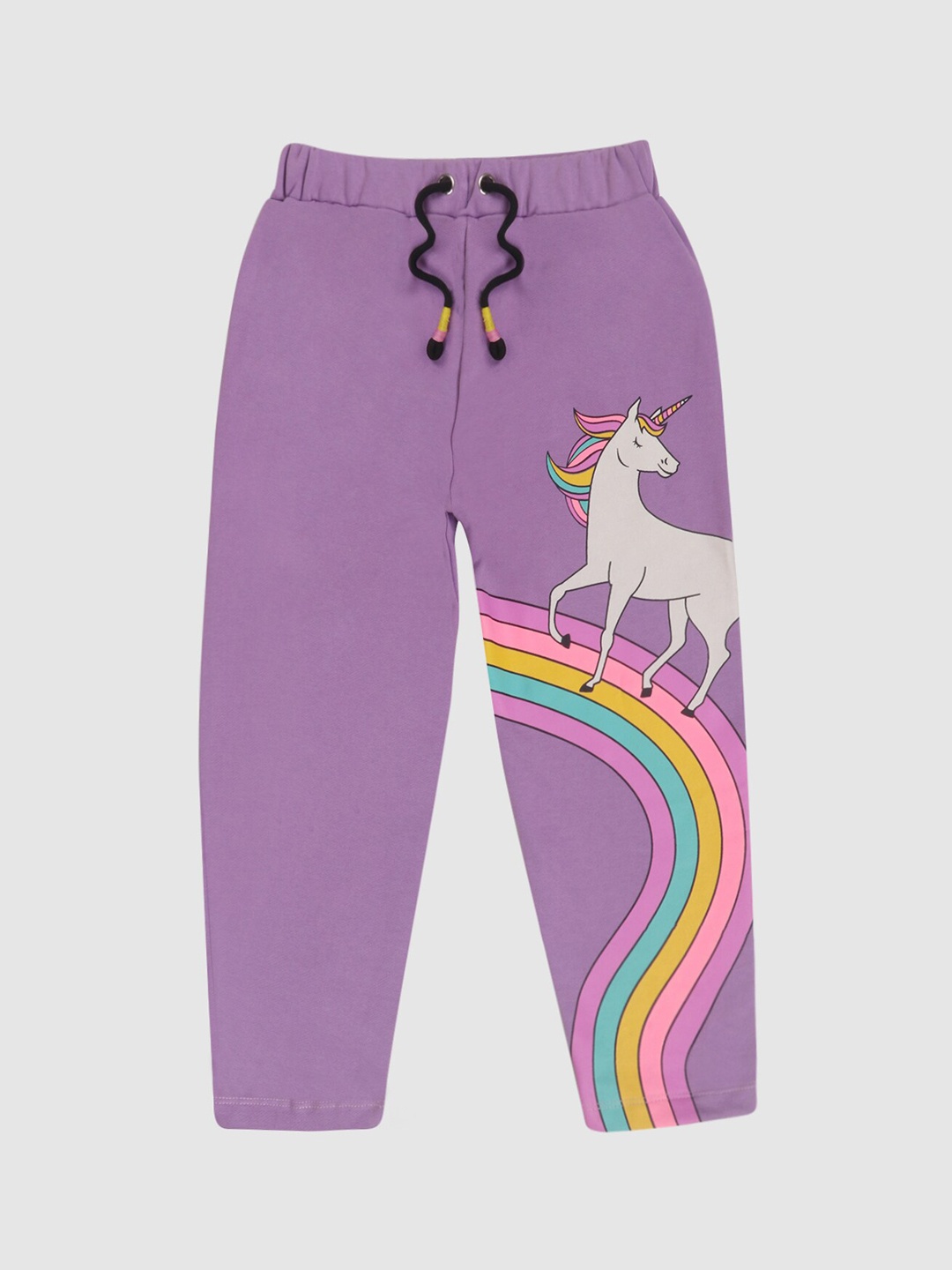 

YK Girls Purple Colored Printed Cotton Track Pants