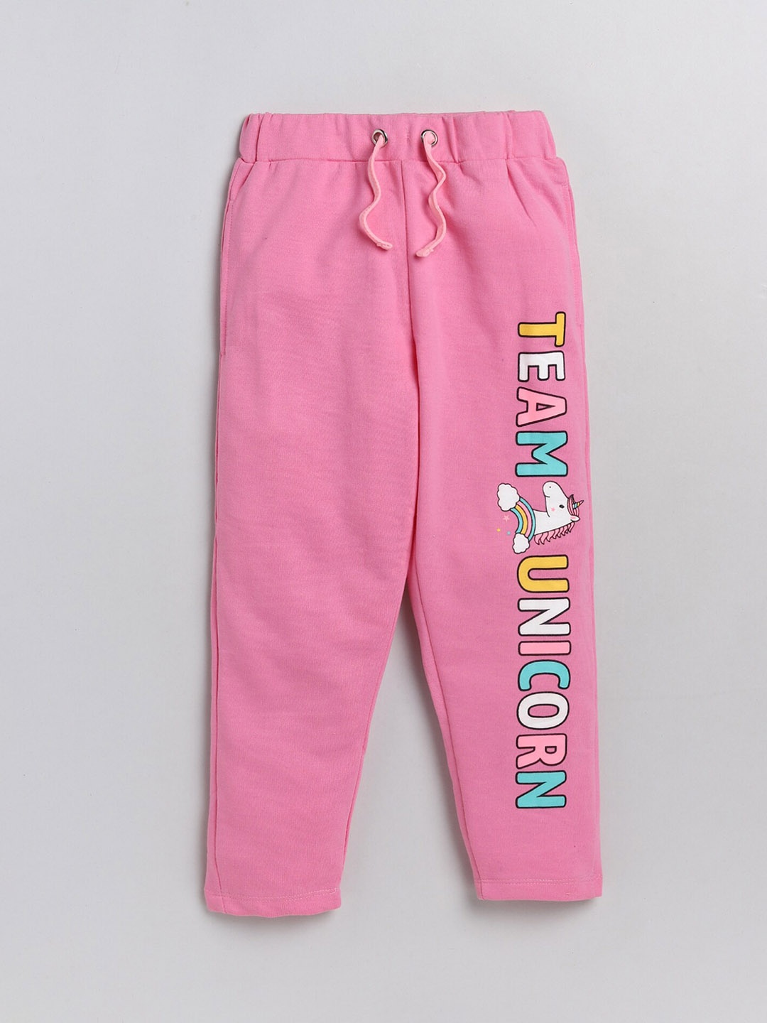 

YK Girls Pink Unicorn Printed Straight-Fit Track Pants