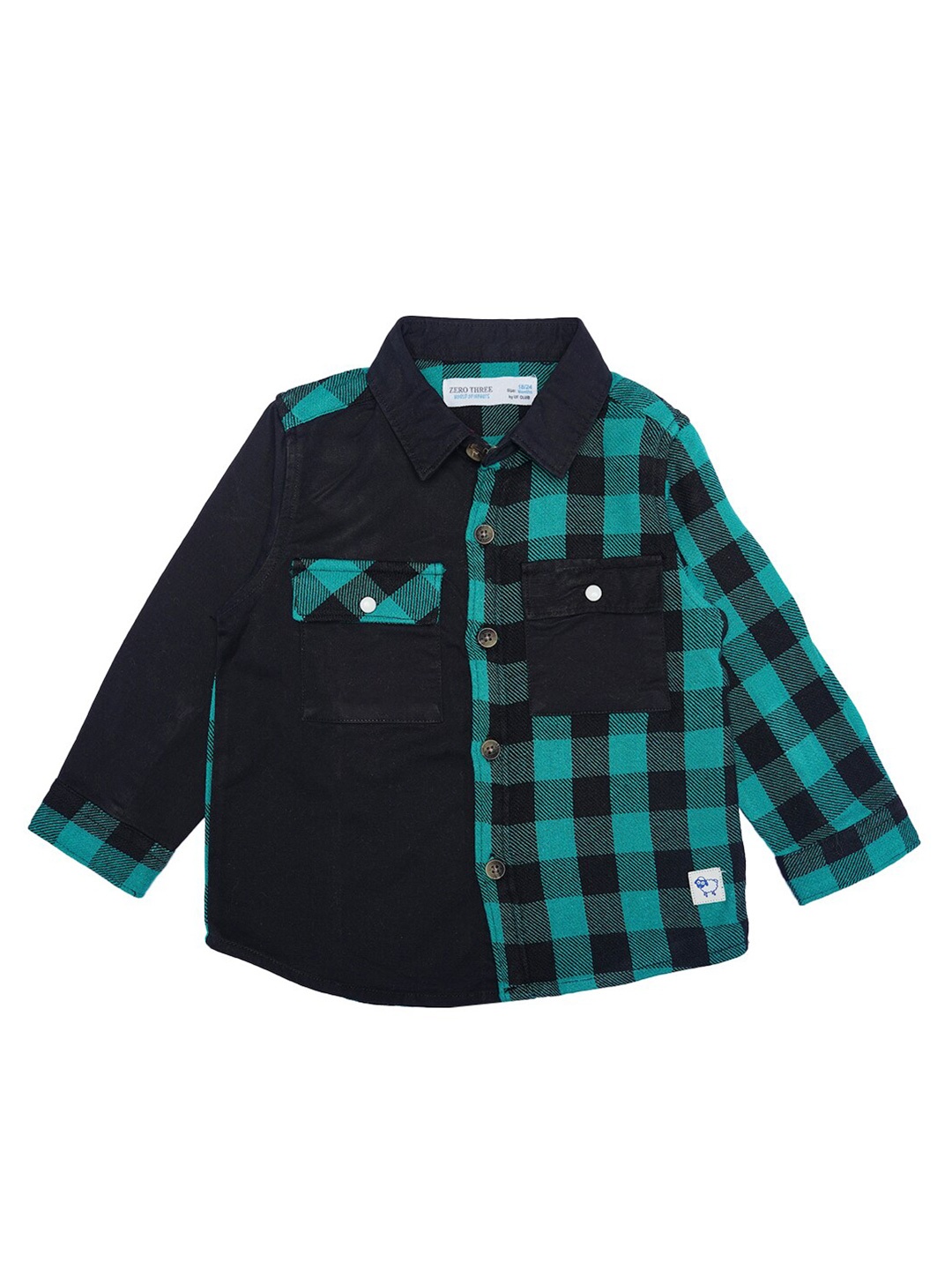 

ZERO THREE Boys Green Custom Buffalo Checks Checked Casual Shirt