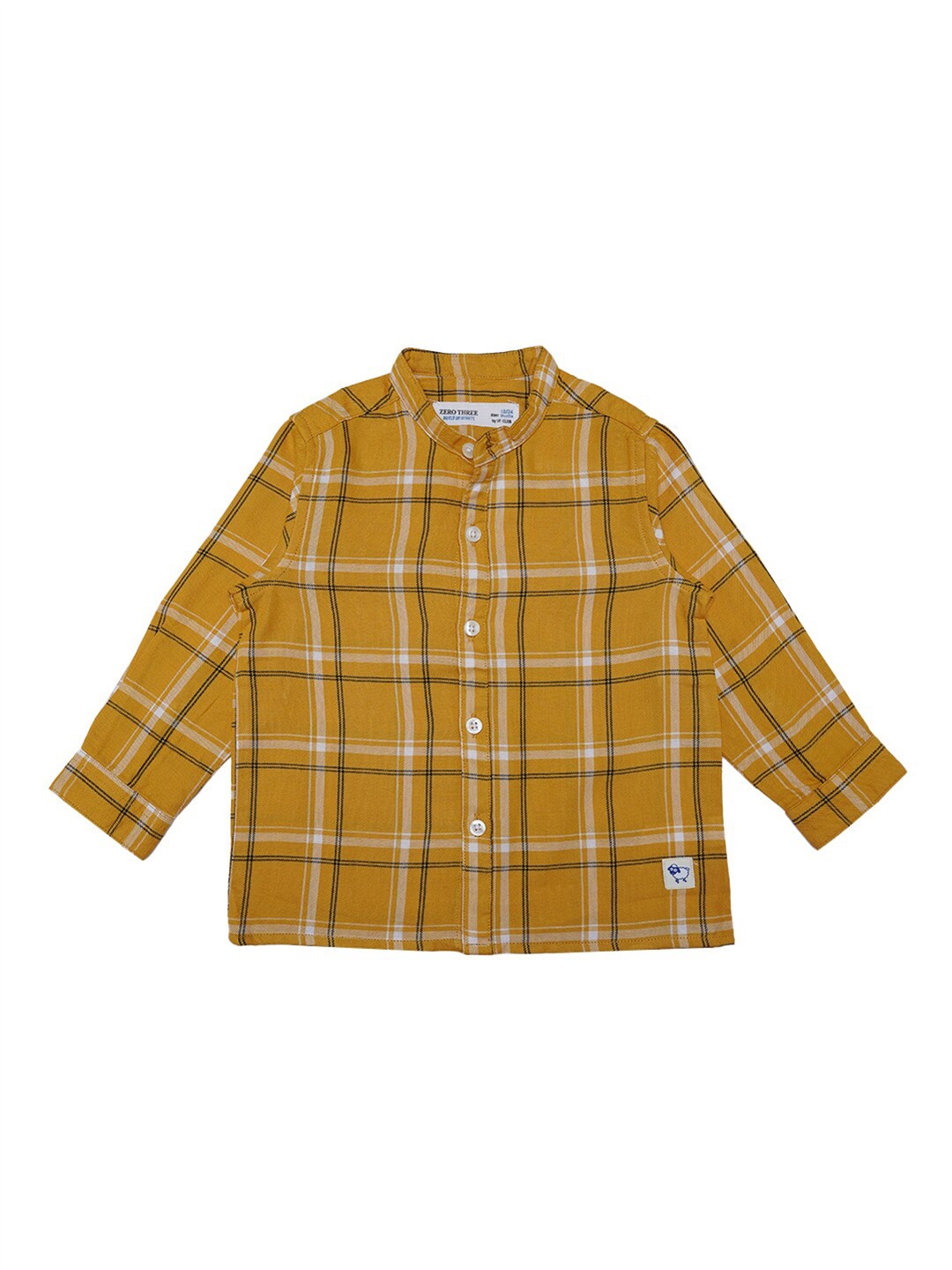 

ZERO THREE Boys Yellow Custom Windowpane Checked Pure Cotton Casual Shirt