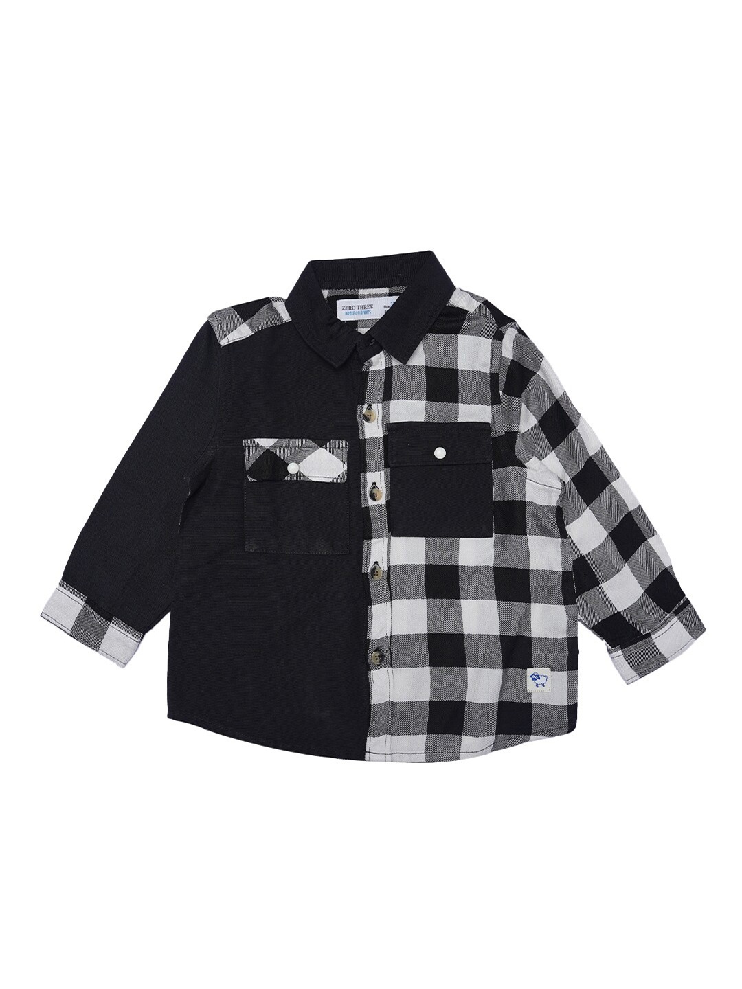 

ZERO THREE Boys Black Custom Buffalo Checked Pure Cotton Casual Shirt