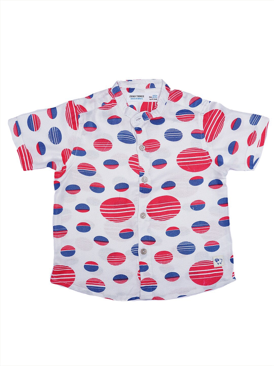 

ZERO THREE Boys White & Red Geometric Print Mandarin Collar Custom Fit Cotton Casual Shirt