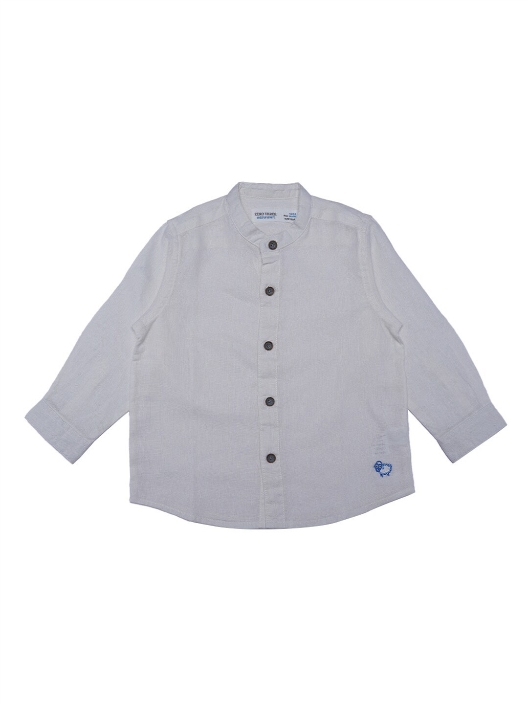 

ZERO THREE Boys Off White Solid Mandarin Collar Custom Fit Cotton Casual Shirt