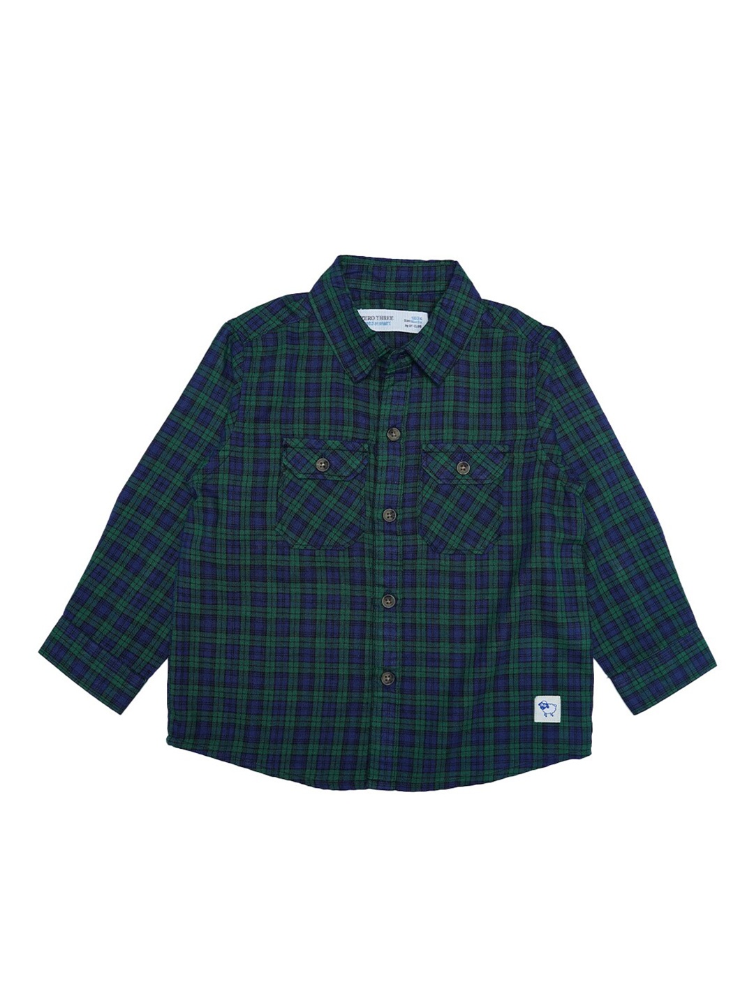 

ZERO THREE Boys Blue And Green Checked Custom Fit Cotton Casual Shirt