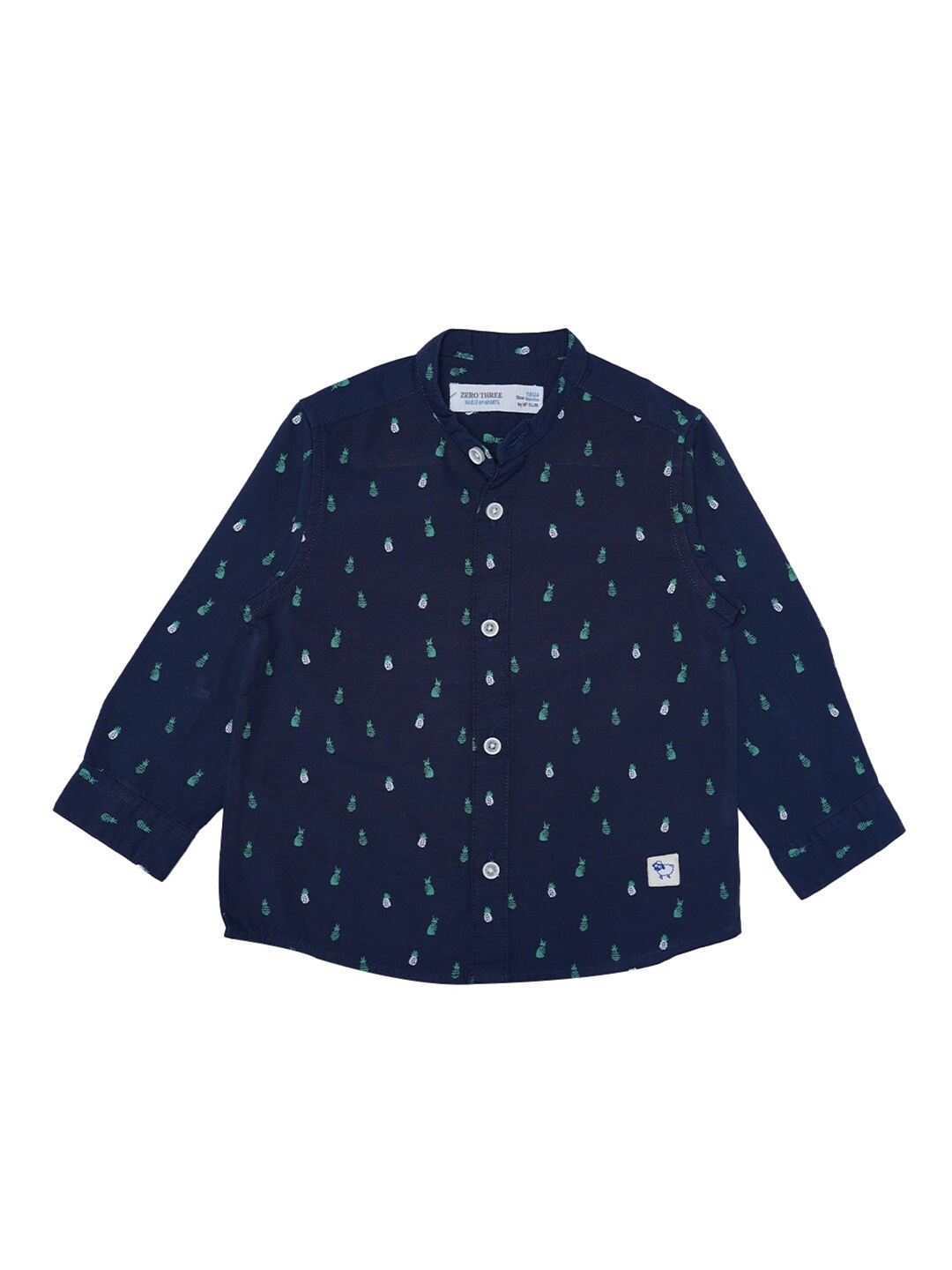 

ZERO THREE Boys Blue Printed Mandarin Collar Custom Fit Cotton Casual Shirt