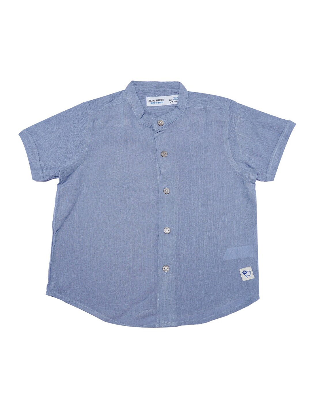 

ZERO THREE Boys Light Blue Solid Mandarin Collar Custom Fit Cotton Casual Shirt