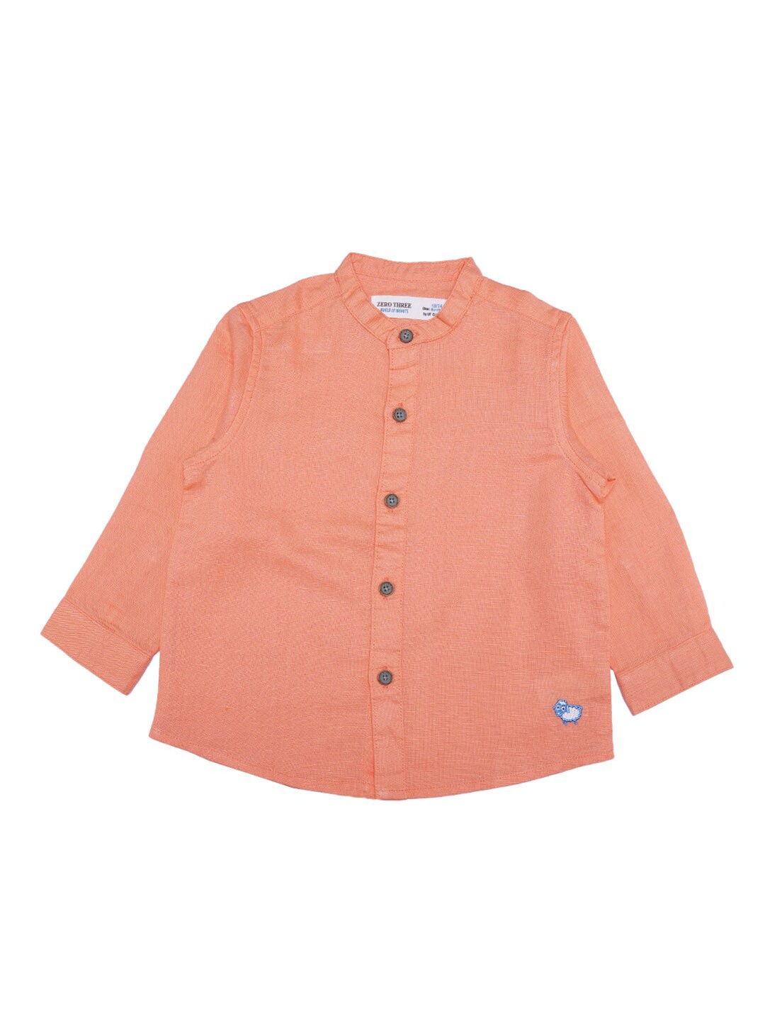 

ZERO THREE Boys Peach Solid Mandarin Collar Custom Fit Cotton Casual Shirt