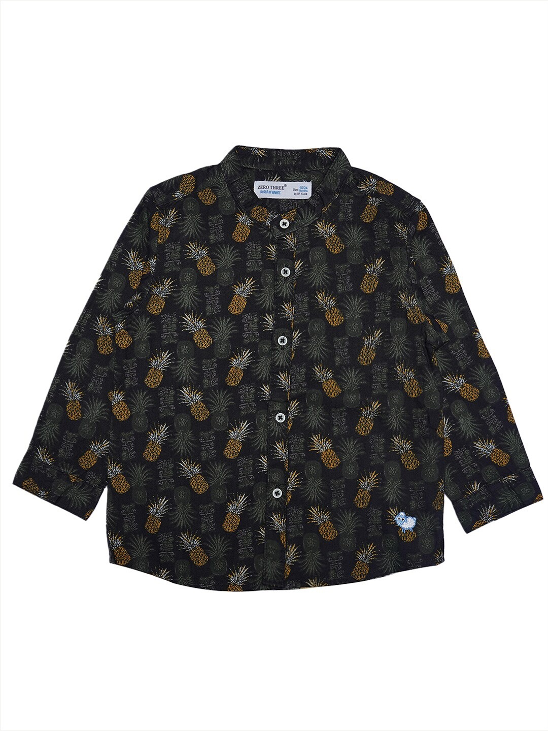 

ZERO THREE Boys Dark Green Custom Printed Pure Cotton Casual Shirt